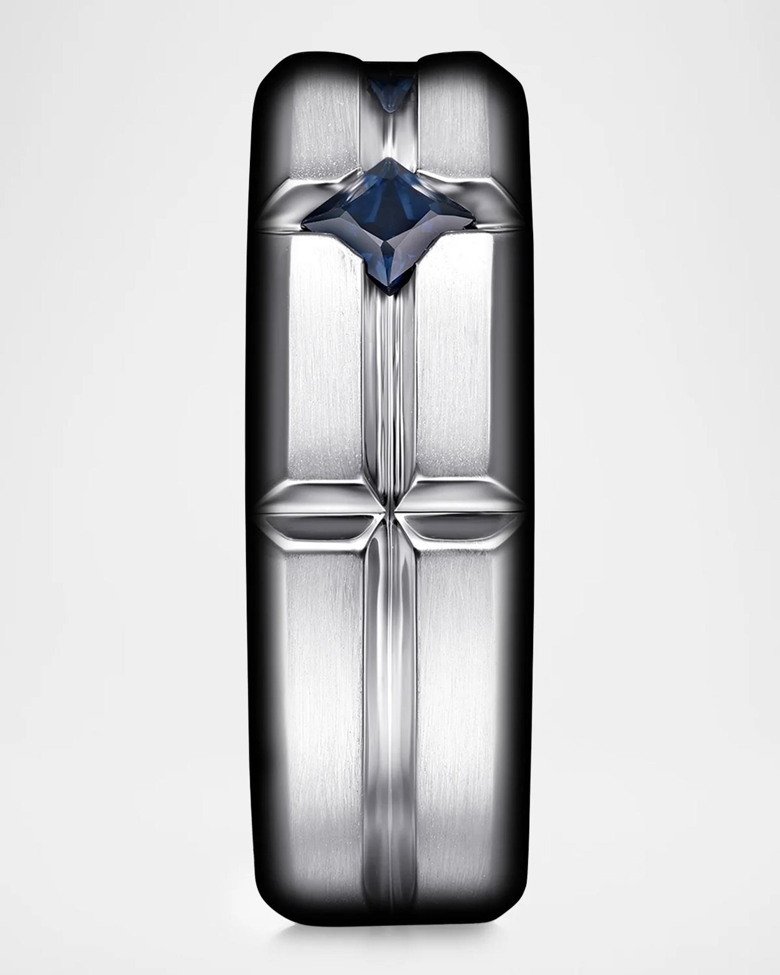 Gabriel & Co Men's Geo Sapphire Wide Band Ring in Sterling Silver, 7 ...