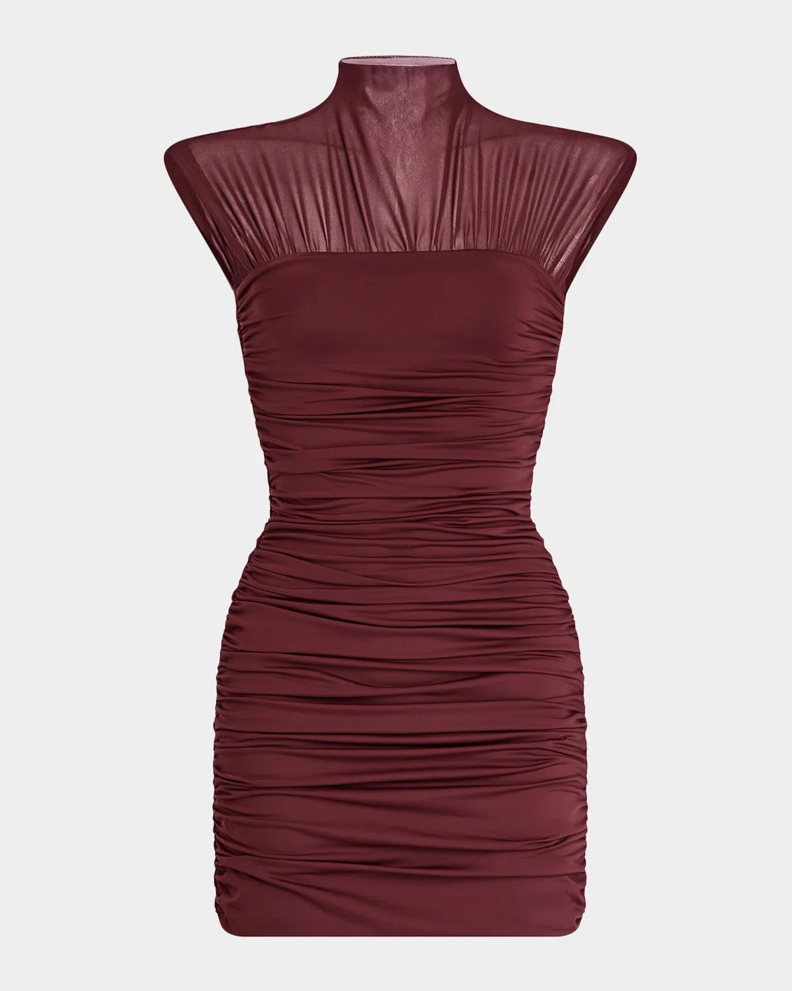 SEROYA Paola Mock-Neck Cap-Sleeve Ruched Mini Dress