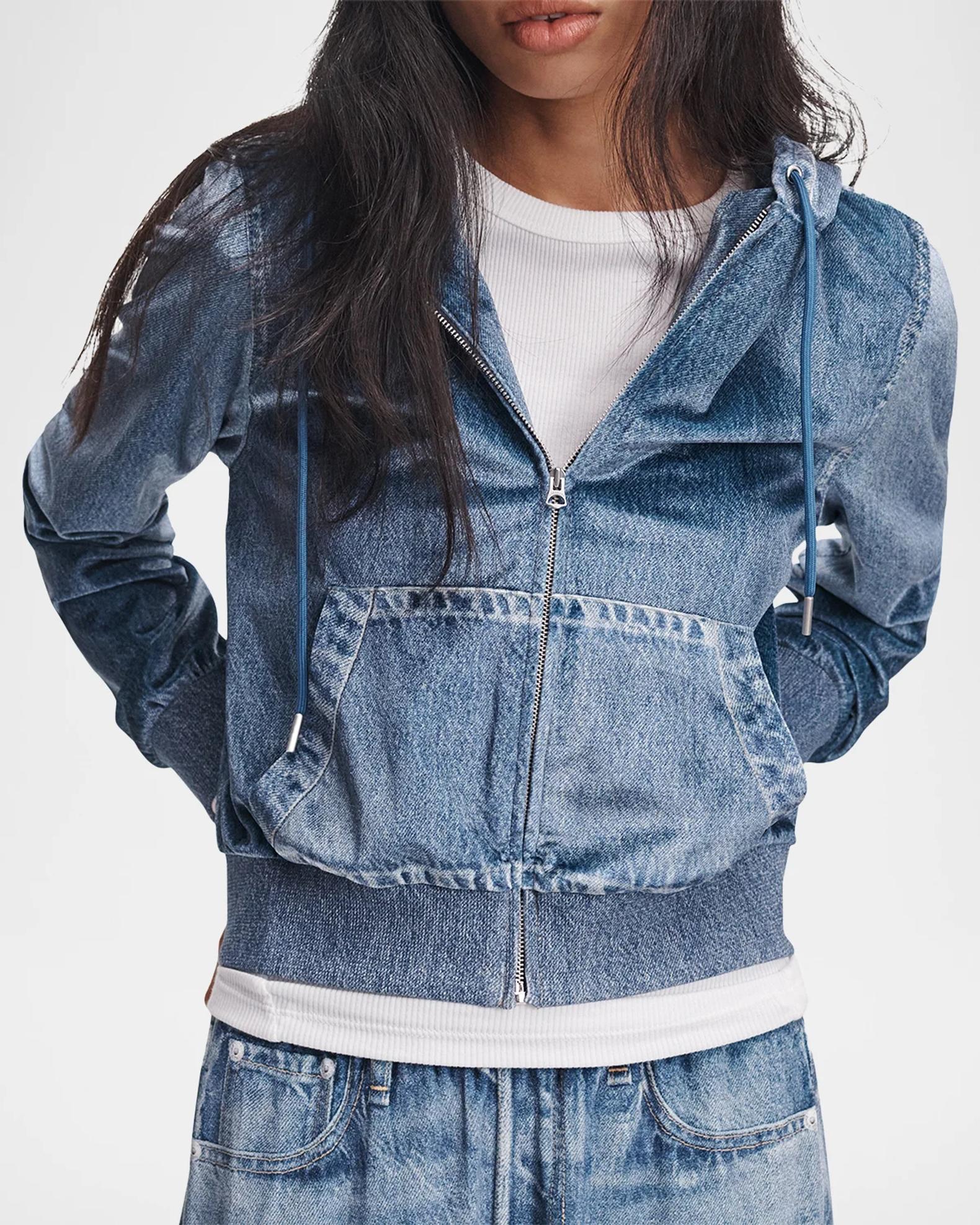 rag & bone Miramar Denim Zip-Up Hoodie | Neiman Marcus