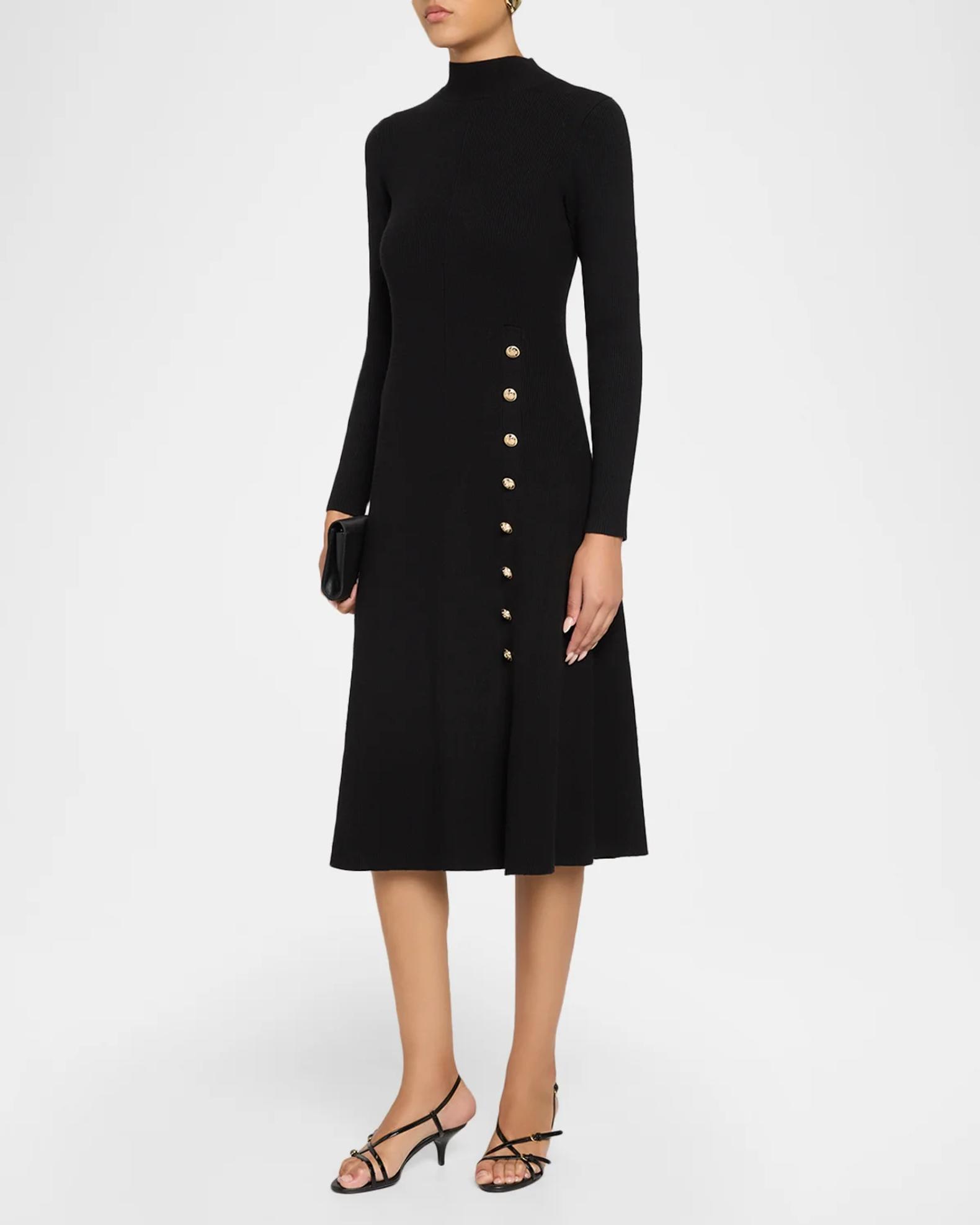 Elie Tahari The Adhara Rib Knit A-Line Midi Sweater Dress
