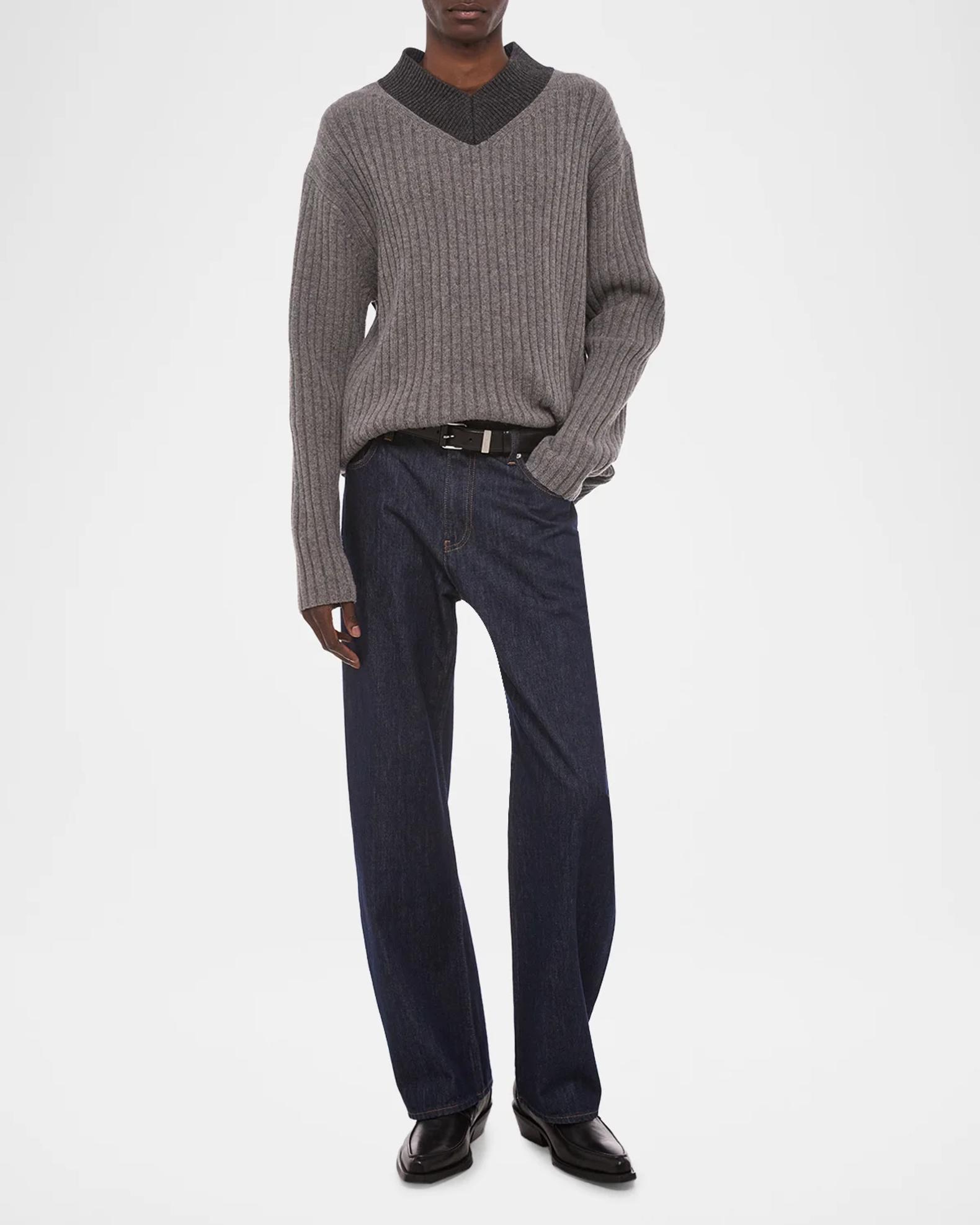 Helmut Lang Men's Contrast V-Neck Wool Sweater | Neiman Marcus