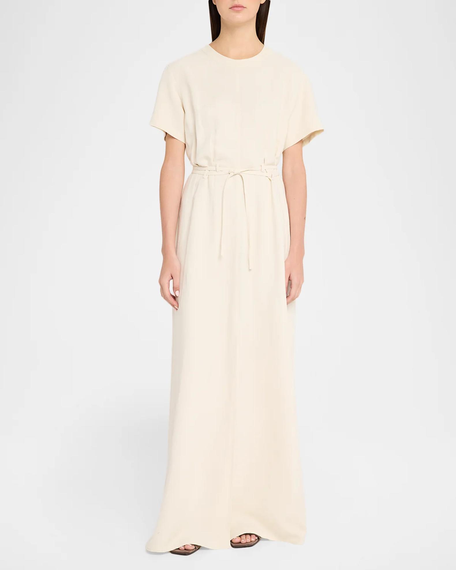Brunello Cucinelli Fluid Linen Twill Belted Maxi Dress | Neiman Marcus
