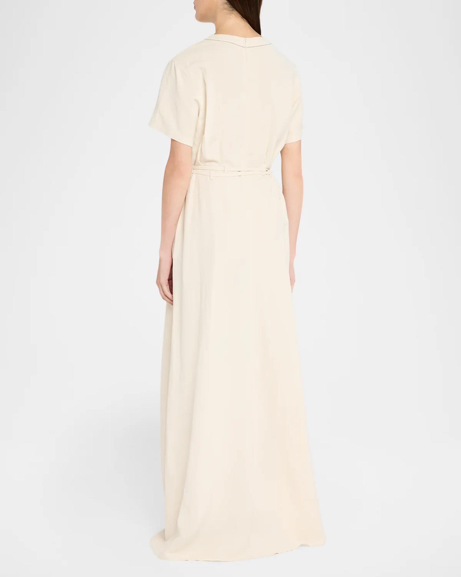 Brunello Cucinelli Fluid Linen Twill Belted Maxi Dress | Neiman Marcus