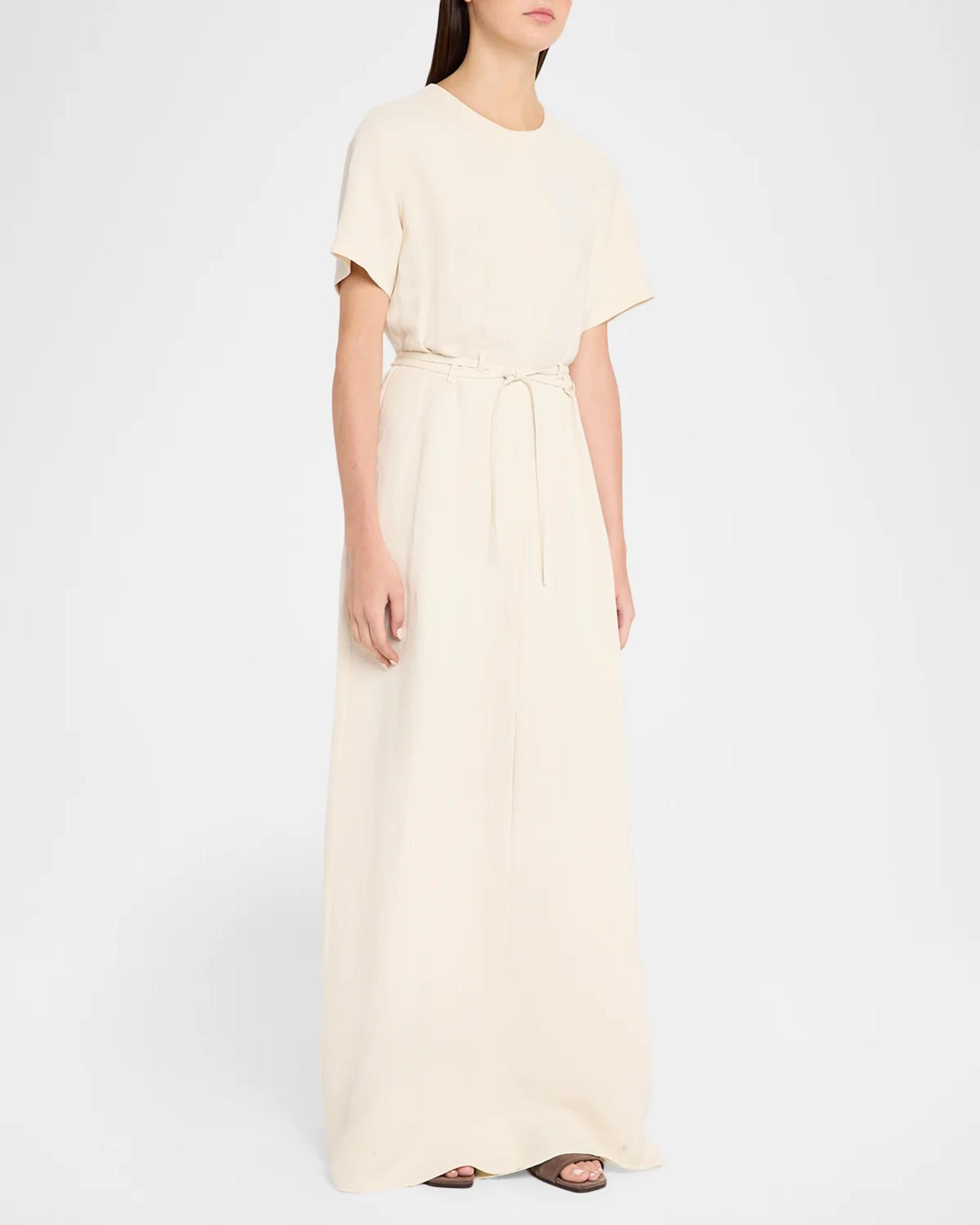 Brunello Cucinelli Fluid Linen Twill Belted Maxi Dress | Neiman Marcus