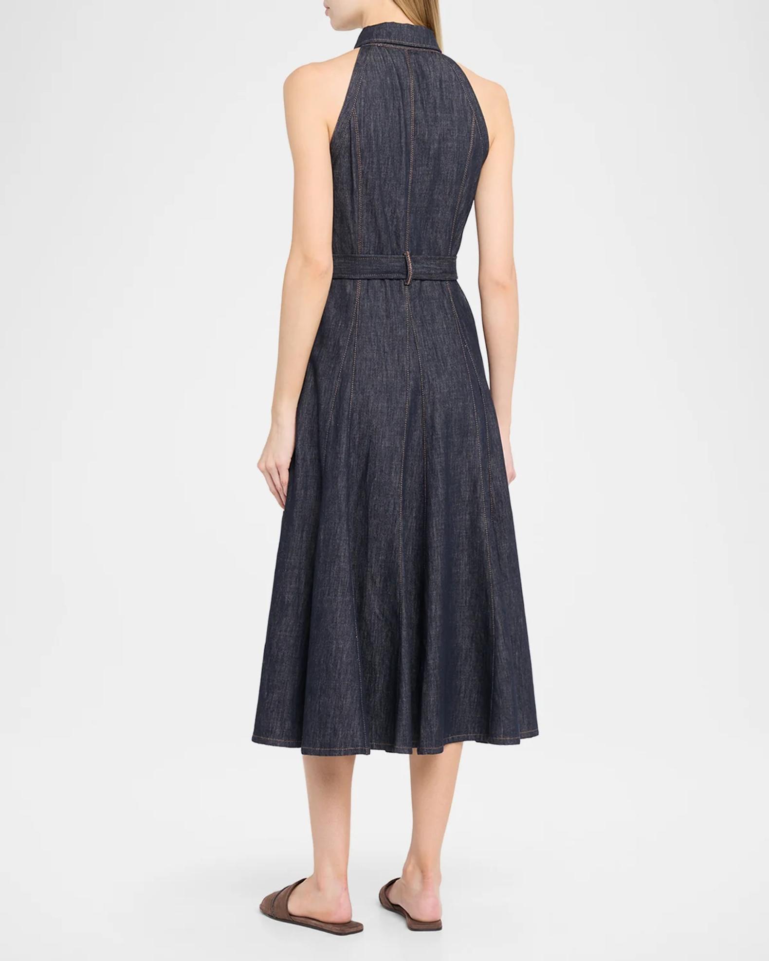 Brunello Cucinelli Sleeveless Linen Denim Belted Midi Shirtdress