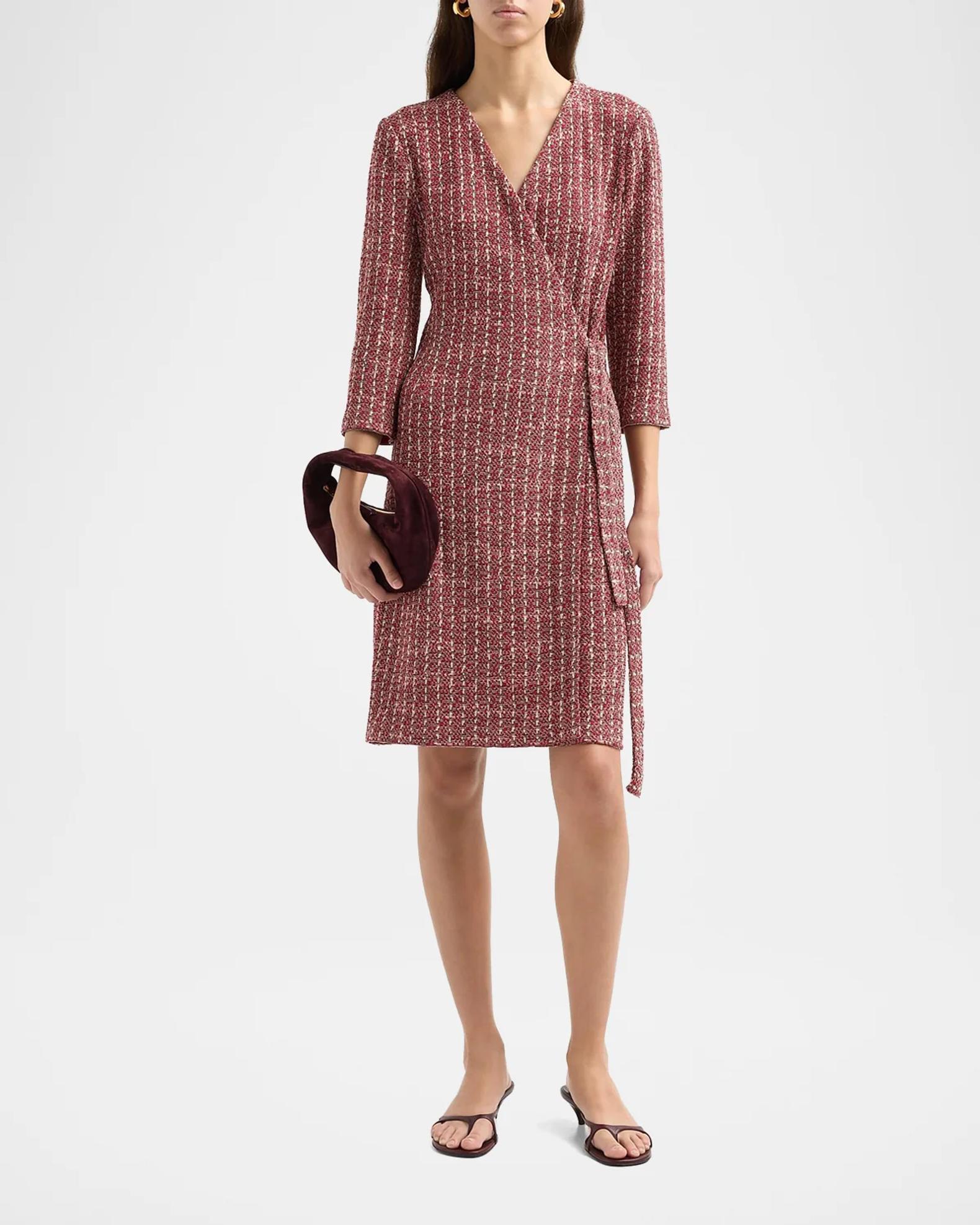 Misook Tweed Jacquard Mini Wrap Dress | Neiman Marcus