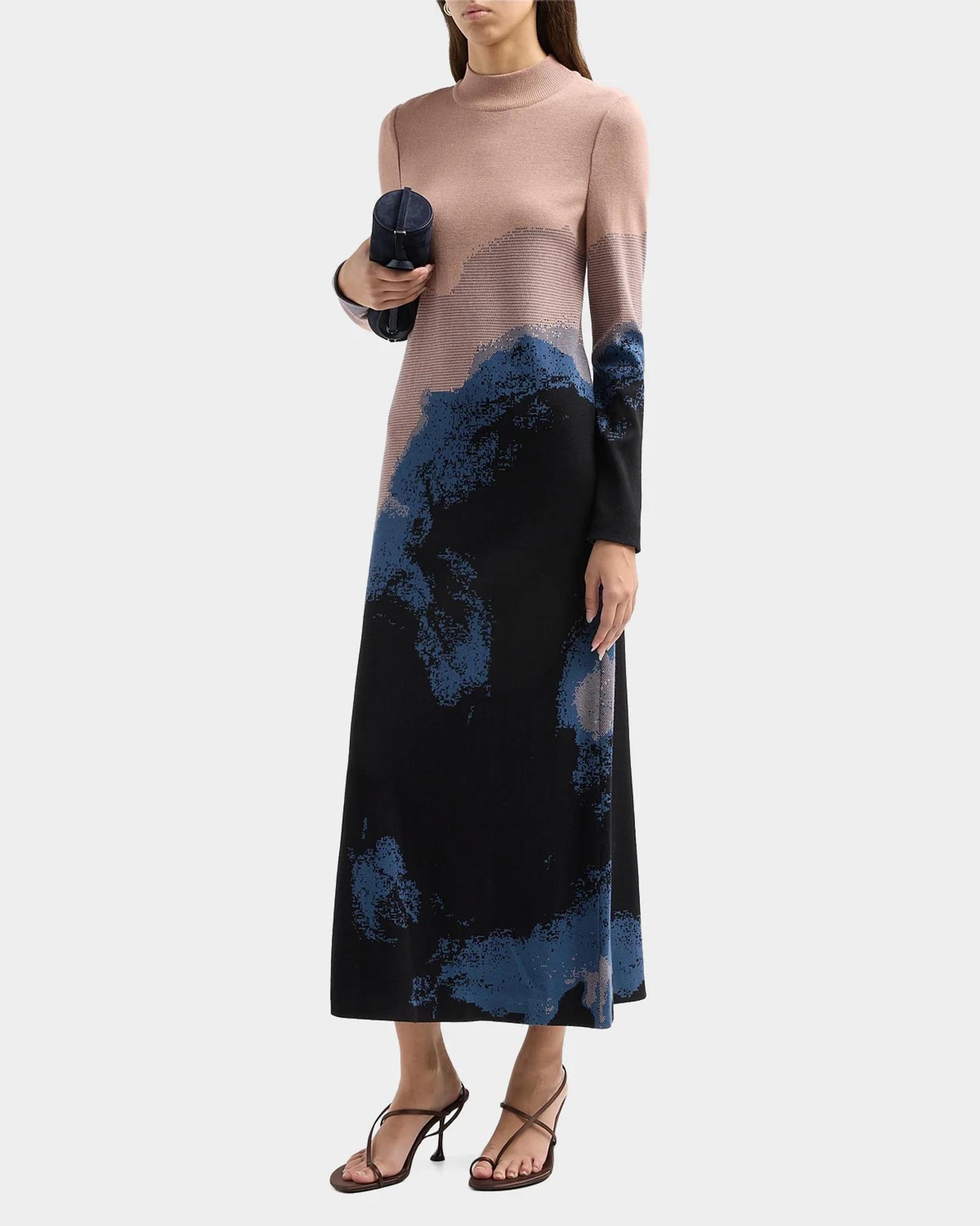 Misook Abstract Long-Sleeve A-Line Maxi Dress | Neiman Marcus