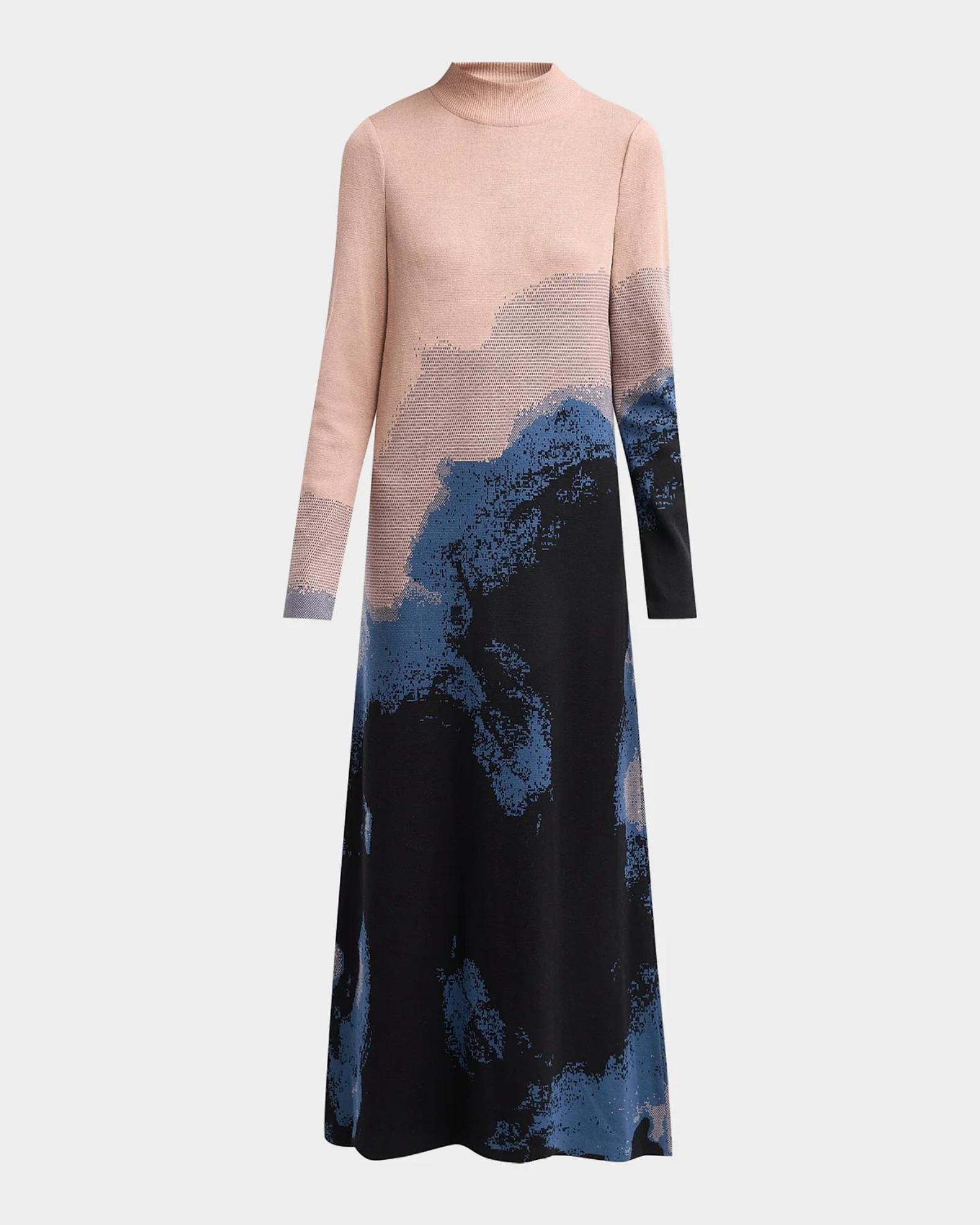 Misook Abstract Long-Sleeve A-Line Maxi Dress | Neiman Marcus