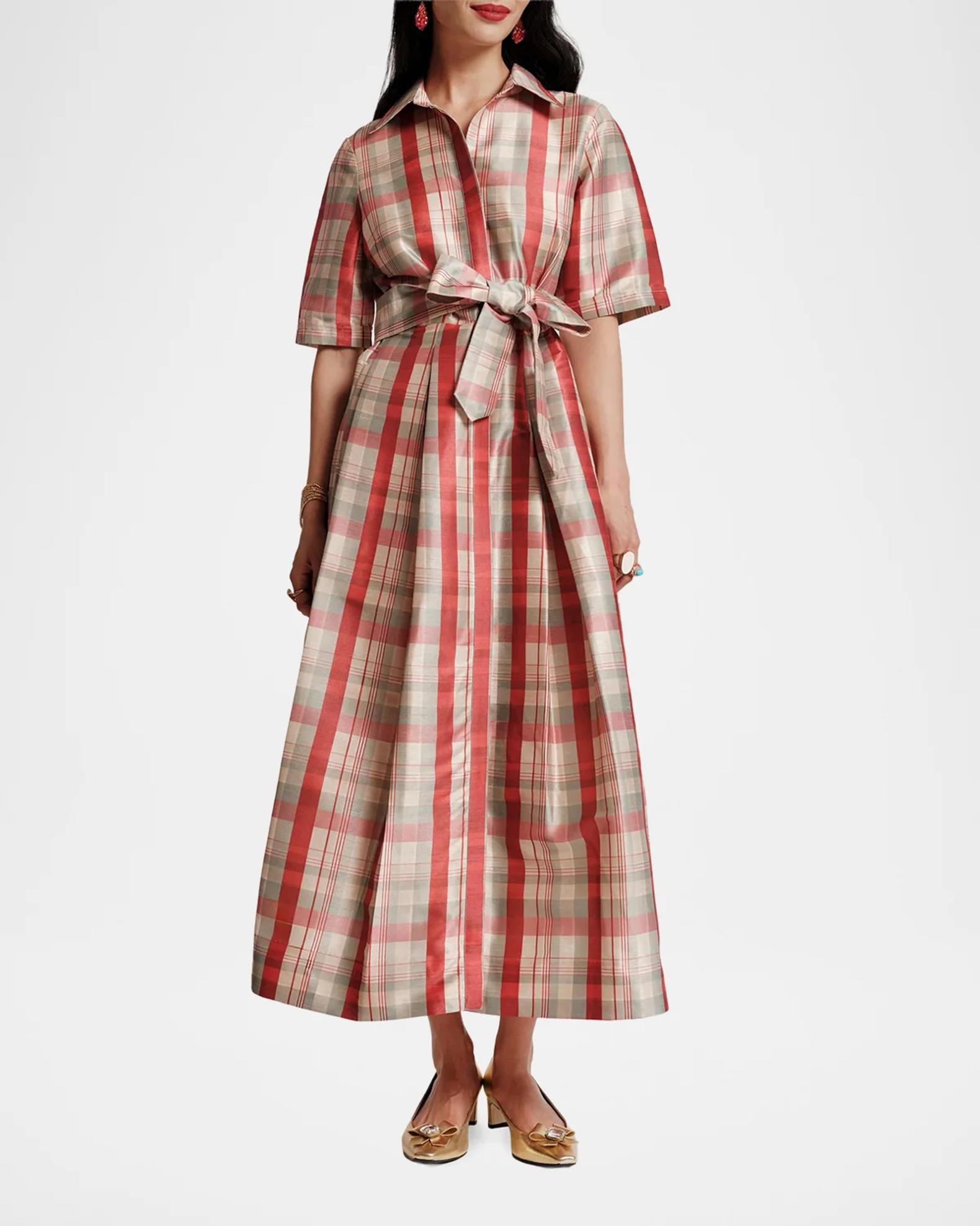 Frances Valentine Bella Plaid Belted Maxi Dress | Neiman Marcus
