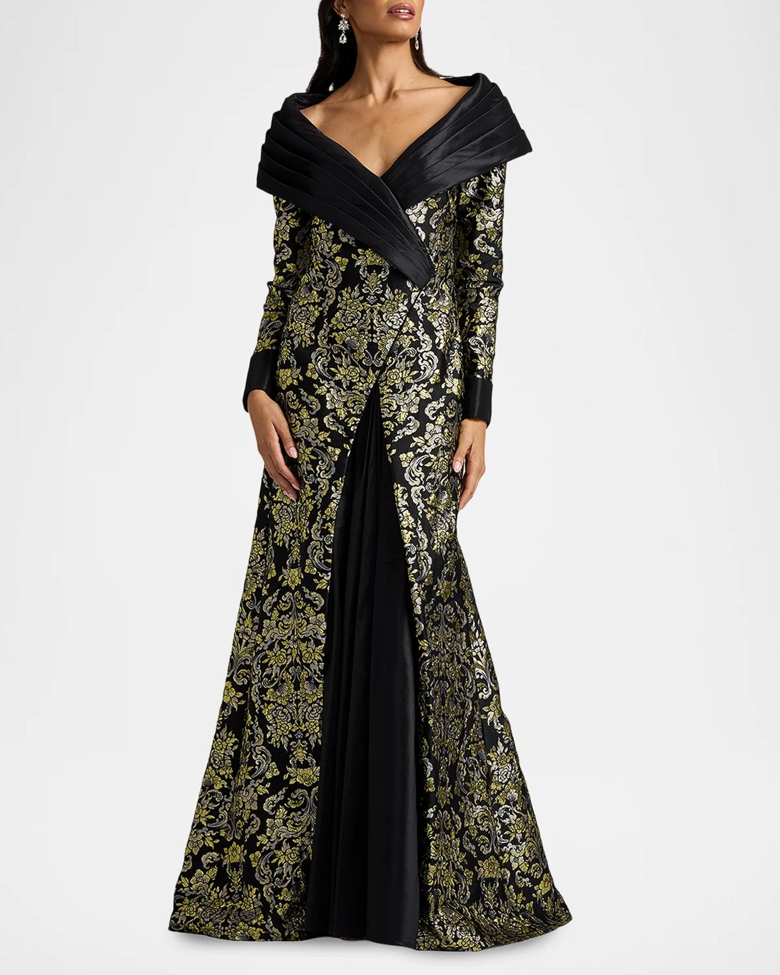 Tadashi Shoji Sorella Jacquard & Taffeta Portrait Gown | Neiman Marcus