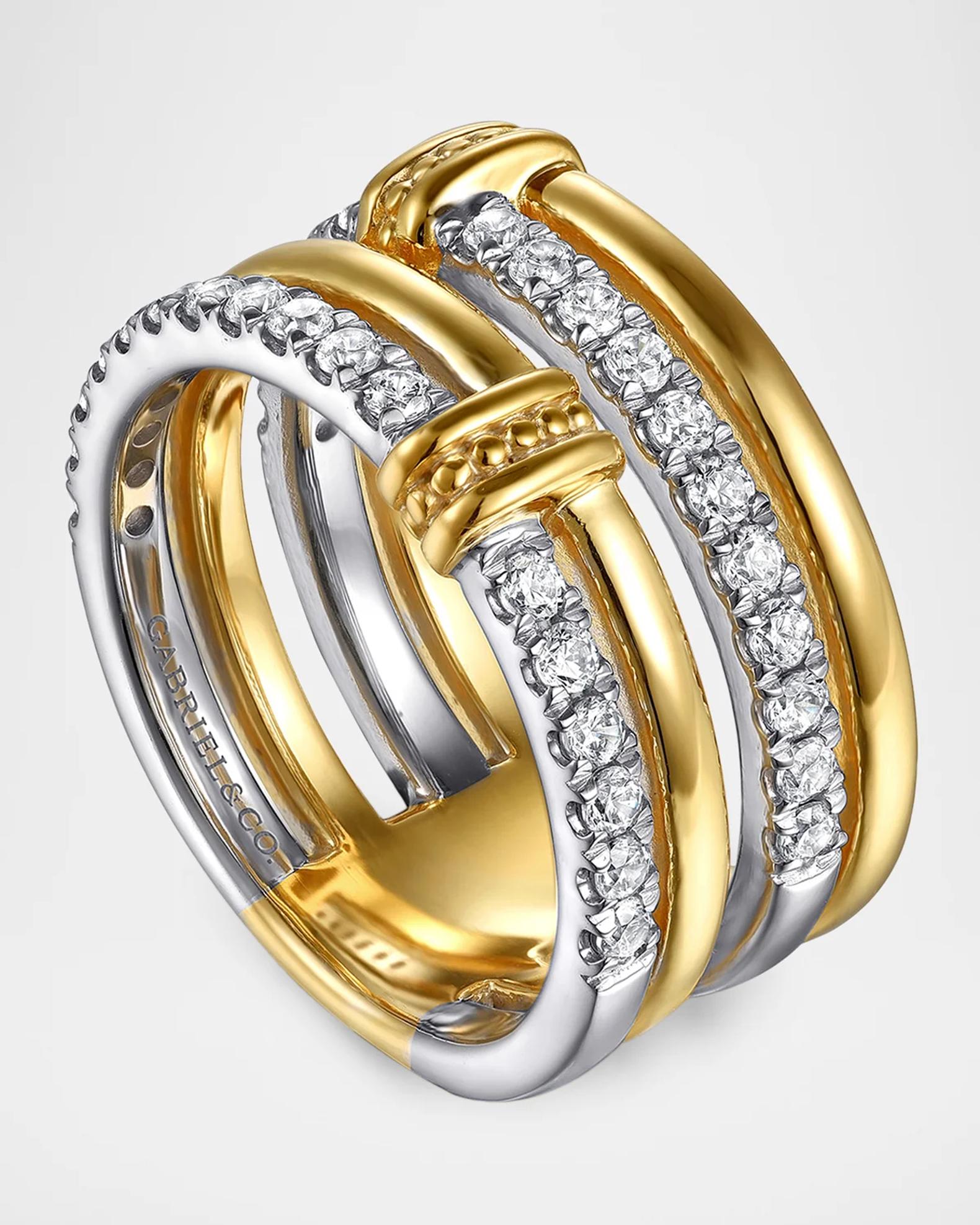Gabriel & Co 14K White and Yellow Gold Diamond Easy Stackable Ring ...