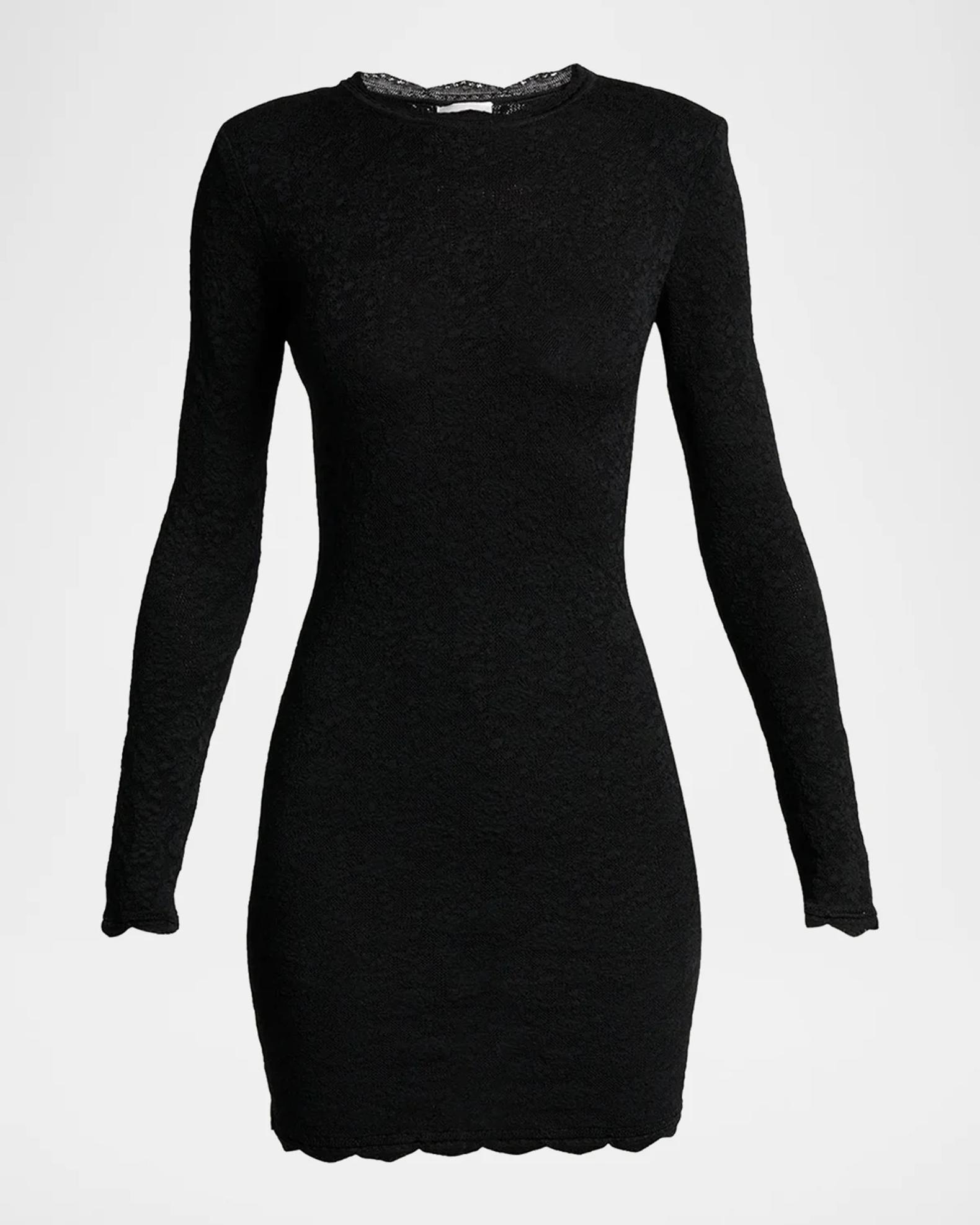 black knit mini dress long sleeve Saint Laurent Floral Lace Long-Sleeve This garment fits true