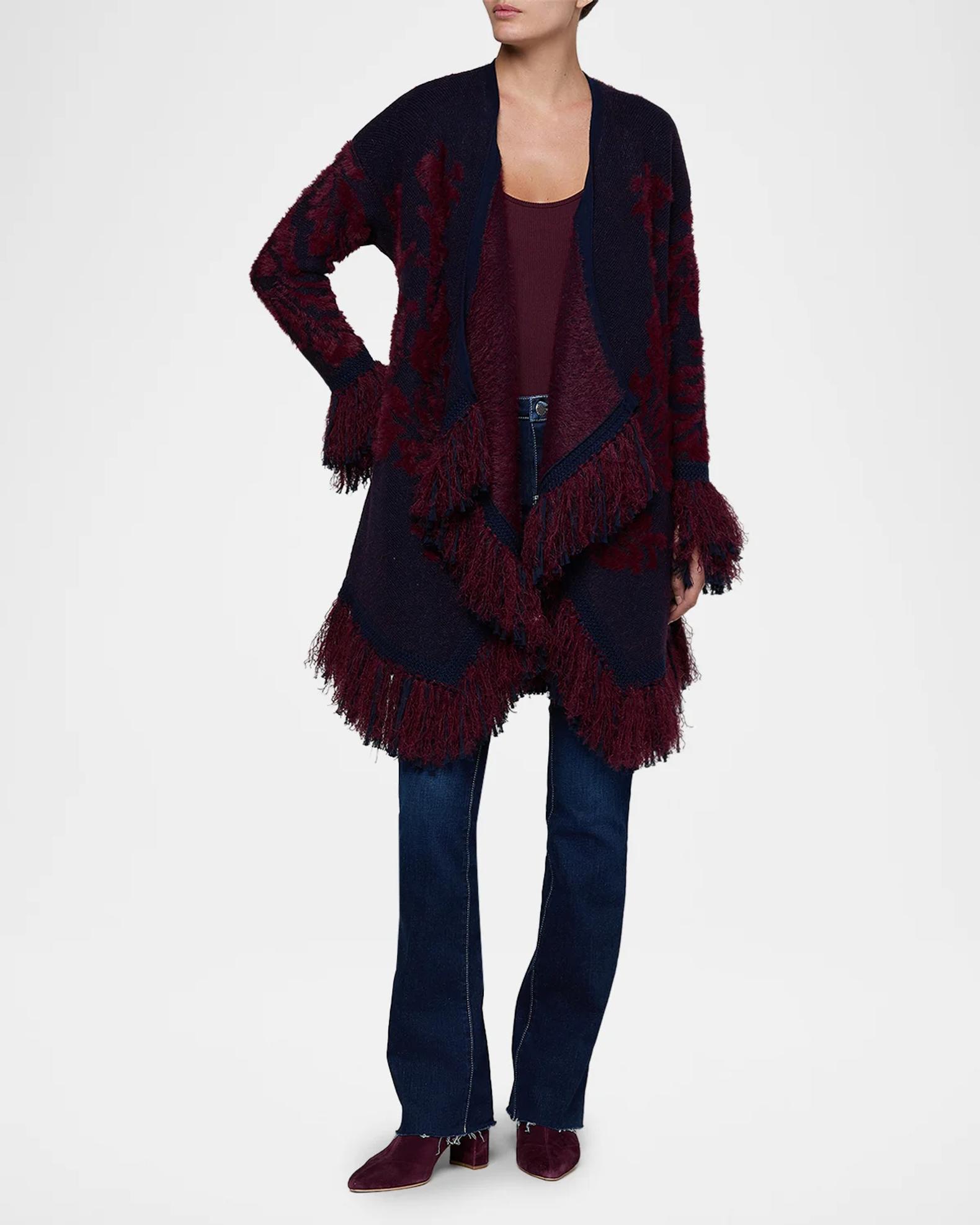 L'AGENCE Naiad Jacquard Fringe-Trim Cardigan | Neiman Marcus