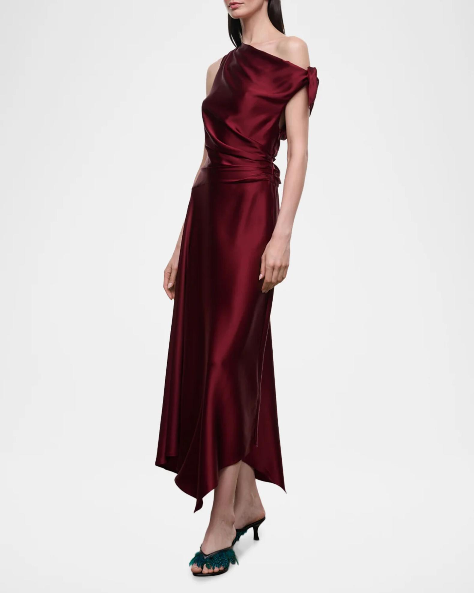 STAUD Portia Asymmetric Handkerchief Midi Dress