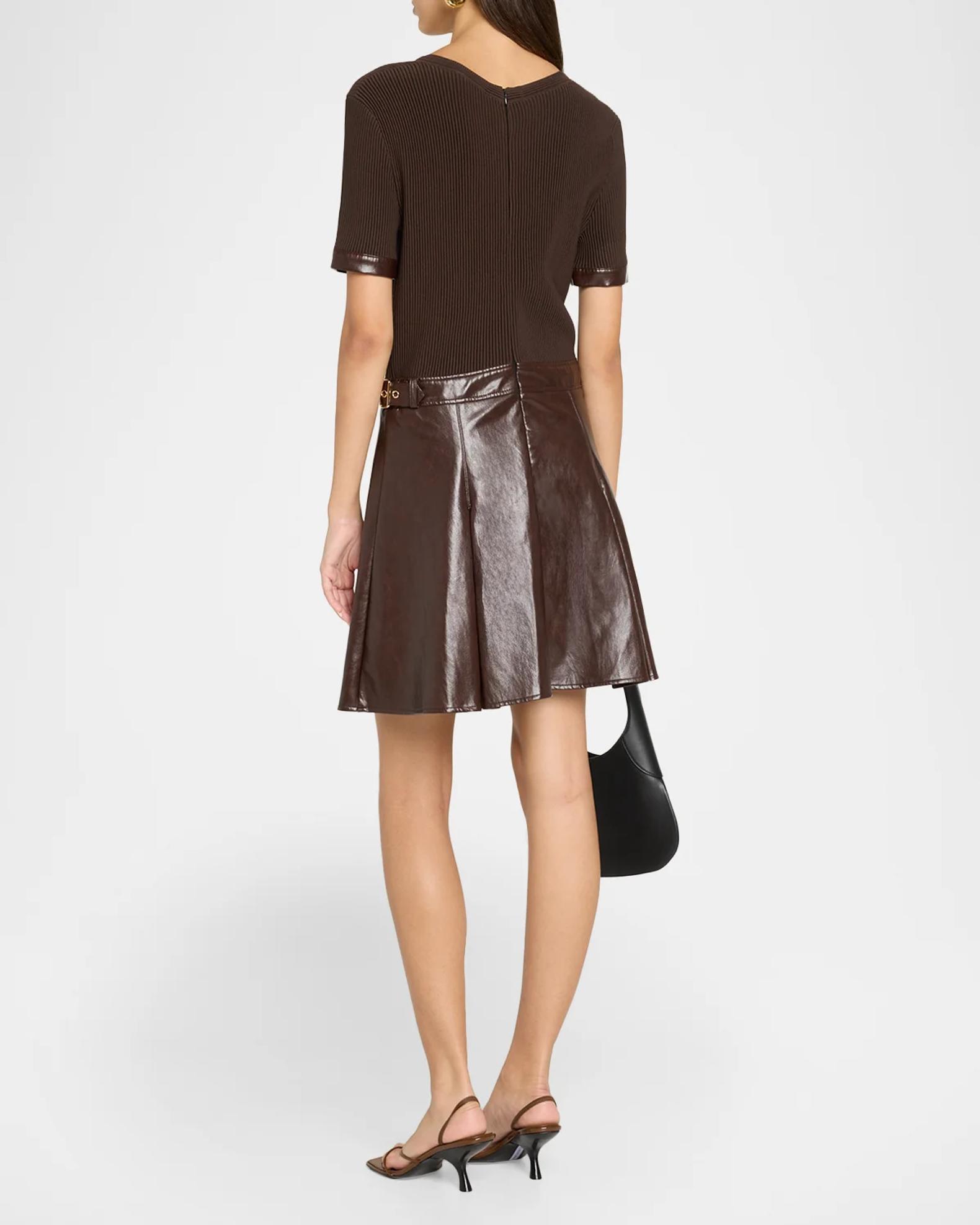 Milly Devyn Rib-Knit Mixed-Media A-Line Mini Dress | Neiman Marcus
