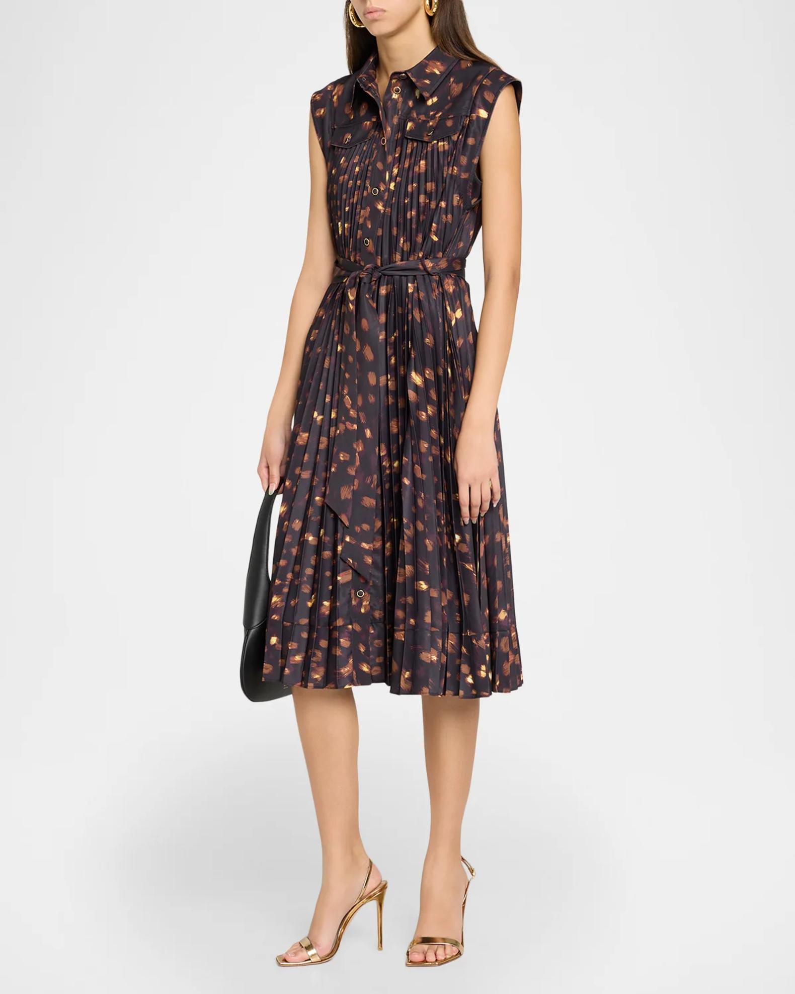 border print pleated knit knee length dress reviews Milly Johanna Printed Accordion-Pleat Knee-Length Izabel london