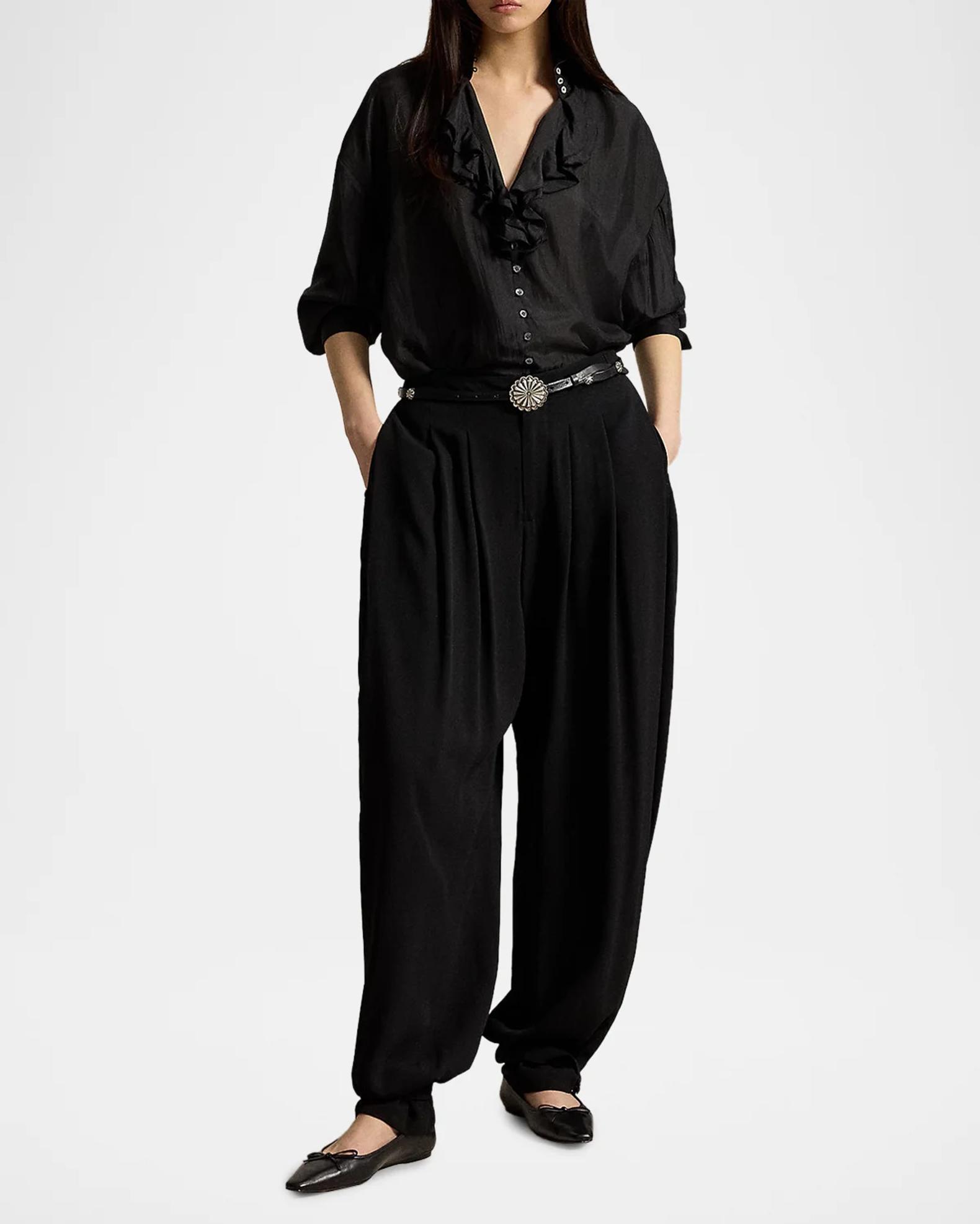 Polo Ralph Lauren Silk Habutai Ruffle Shirt | Neiman Marcus