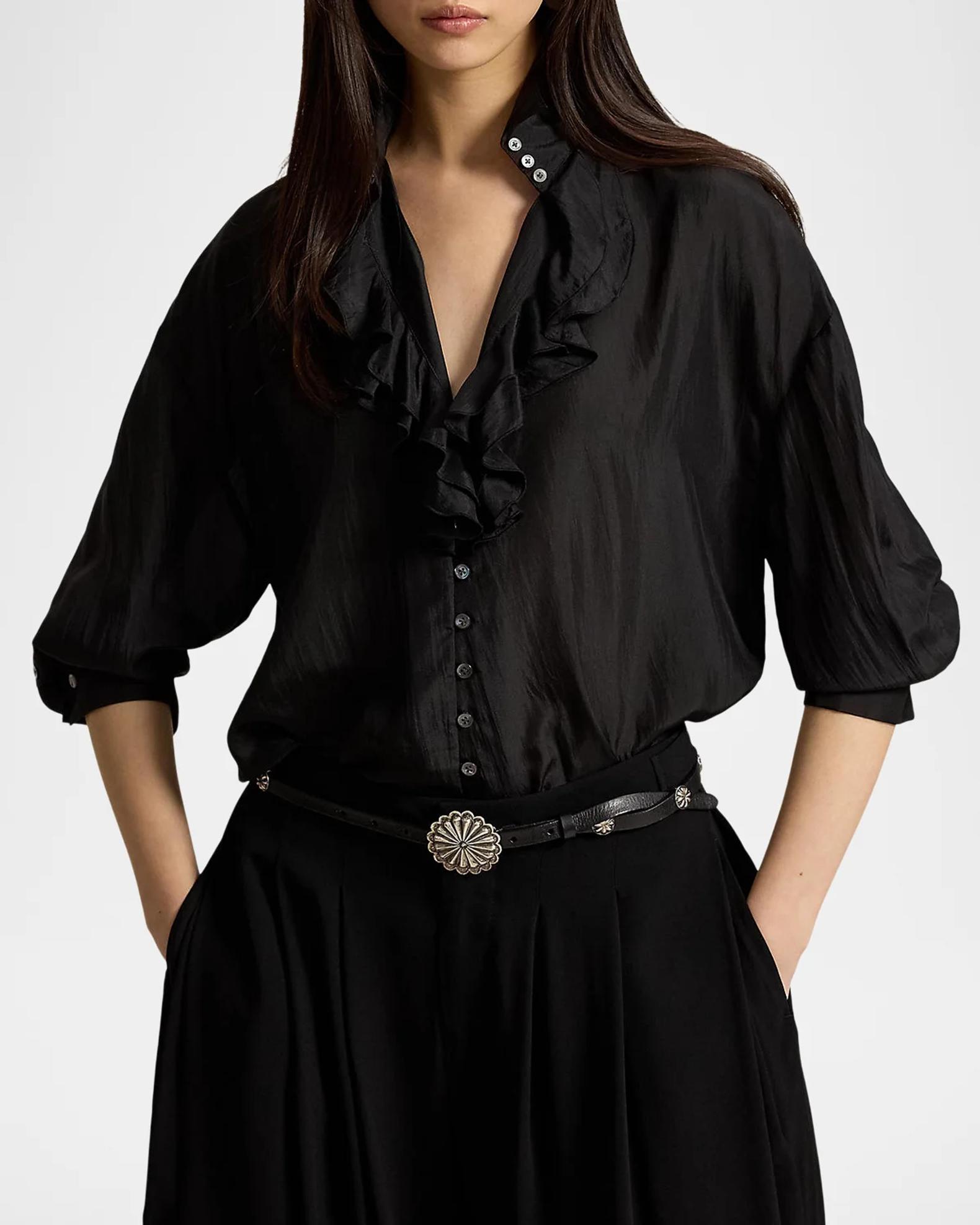 Polo Ralph Lauren Silk Habutai Ruffle Shirt | Neiman Marcus