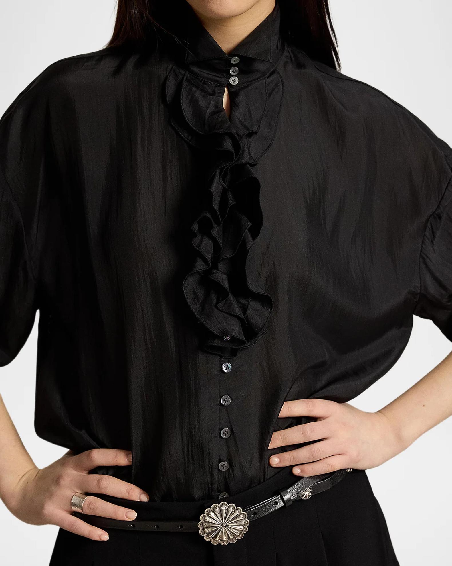 ラルフローレン ポロラルフローレン シルク ボウタイ ブラウス ネイビー Polo Ralph Lauren Silk Habutai Ruffle Shirt | Neiman Marcus