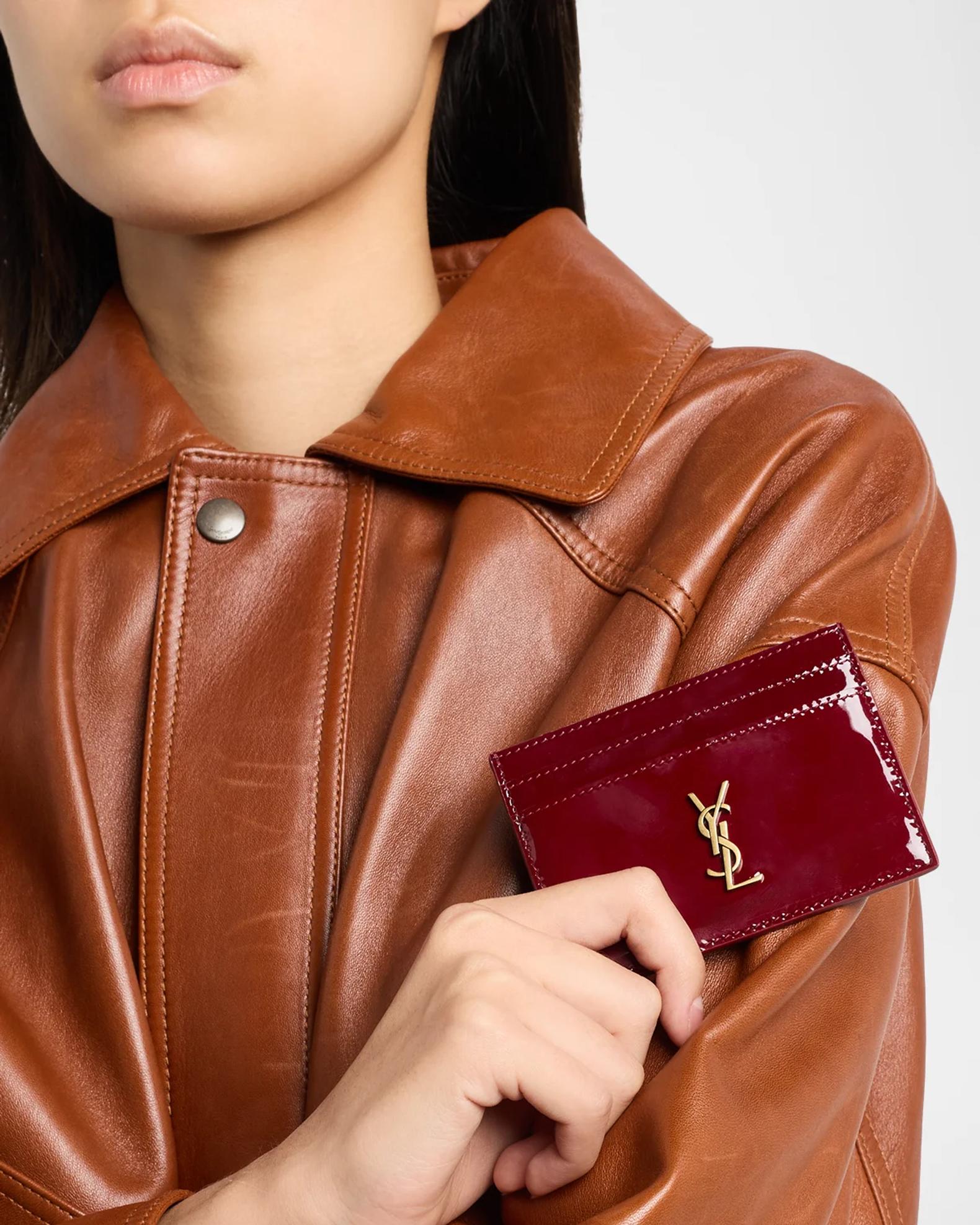 Saint Laurent Cassandre Logo Quilted Leather Card Case | Neiman Marcus