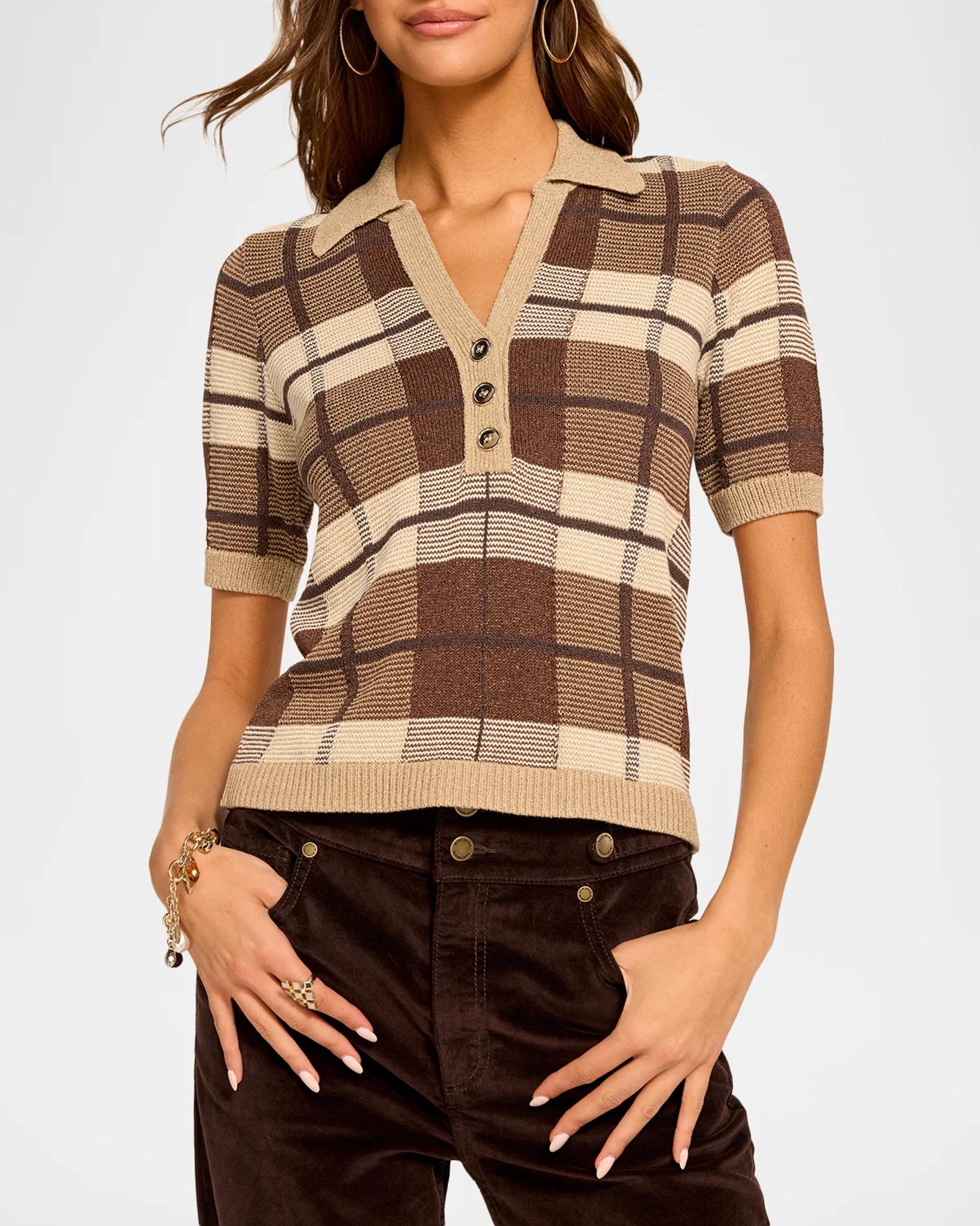 Ramy Brook Melanie Plaid Polo Sweater | Neiman Marcus