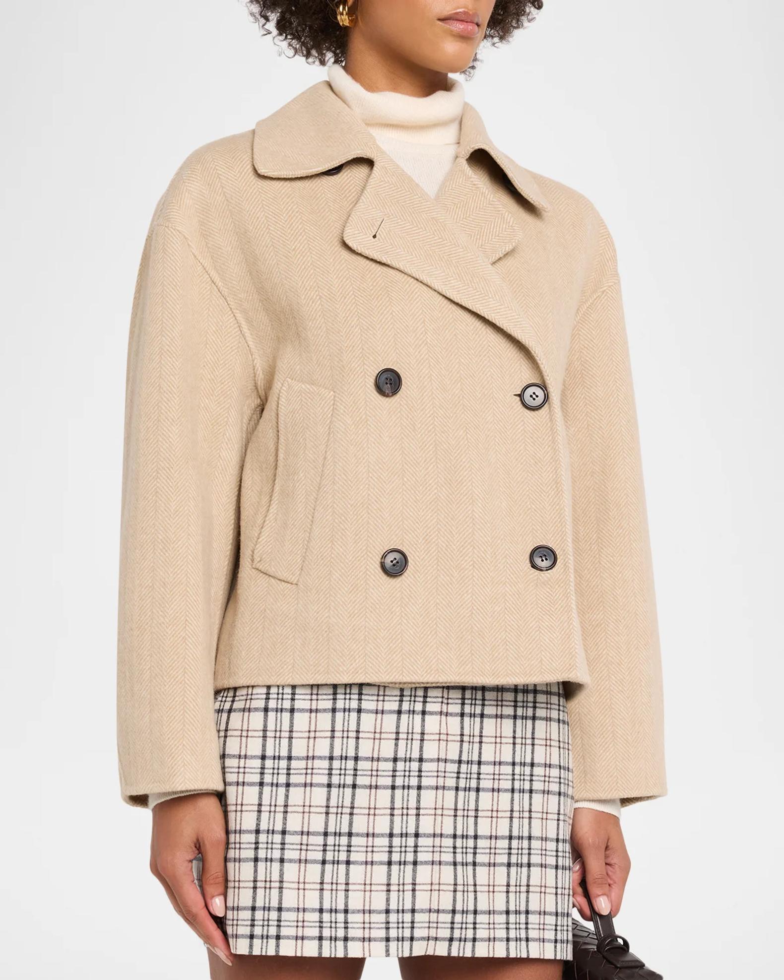 Theory Double-Breasted Herringbone Peacoat | Neiman Marcus