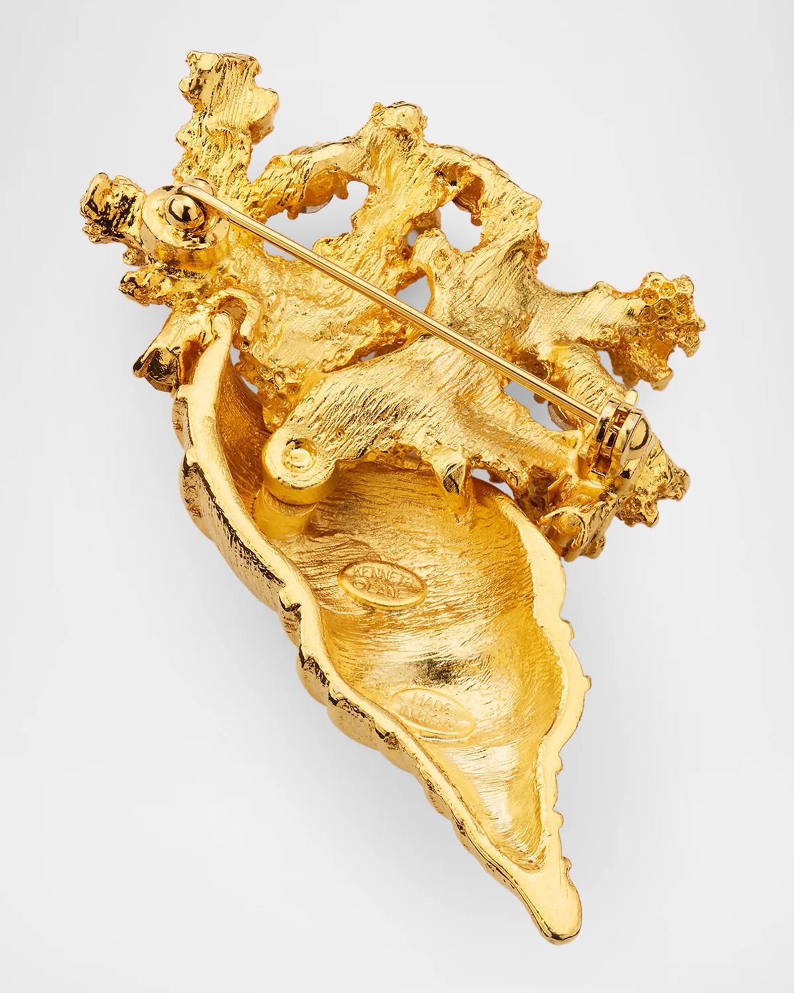 Kenneth Jay Lane 18K Gold-Plated, Glass Pearl, and Crystal Conch Shell ...