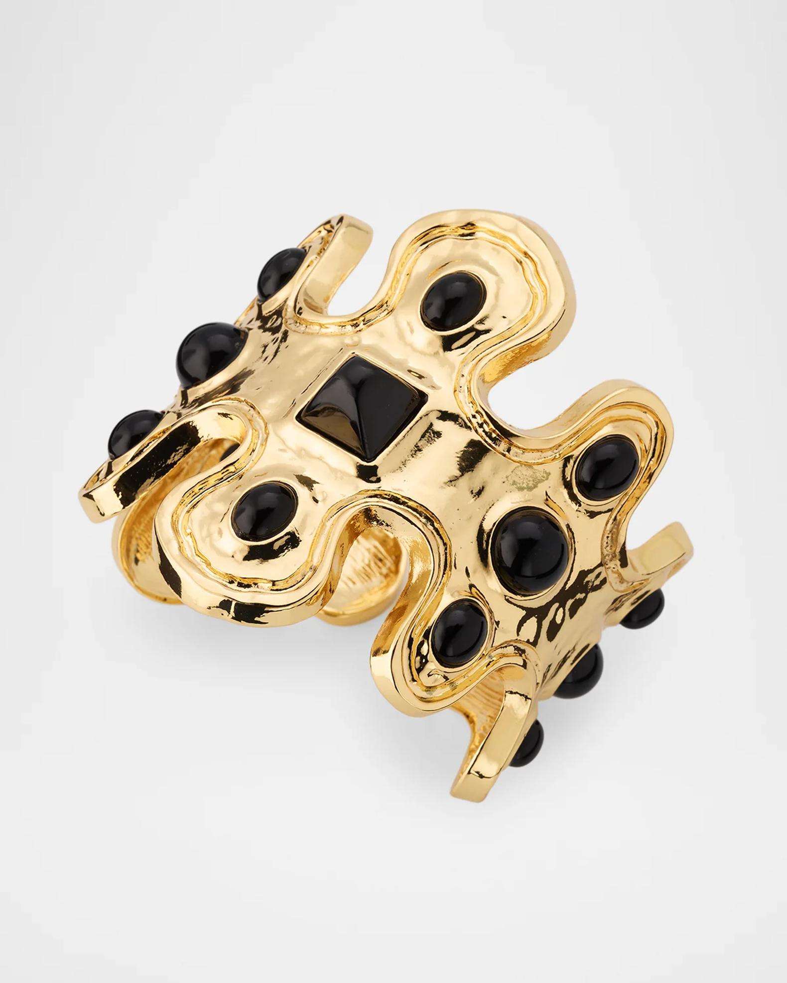 Kenneth Jay Lane 18K Gold-Plated and Black Cabochon Cuff Bracelet ...