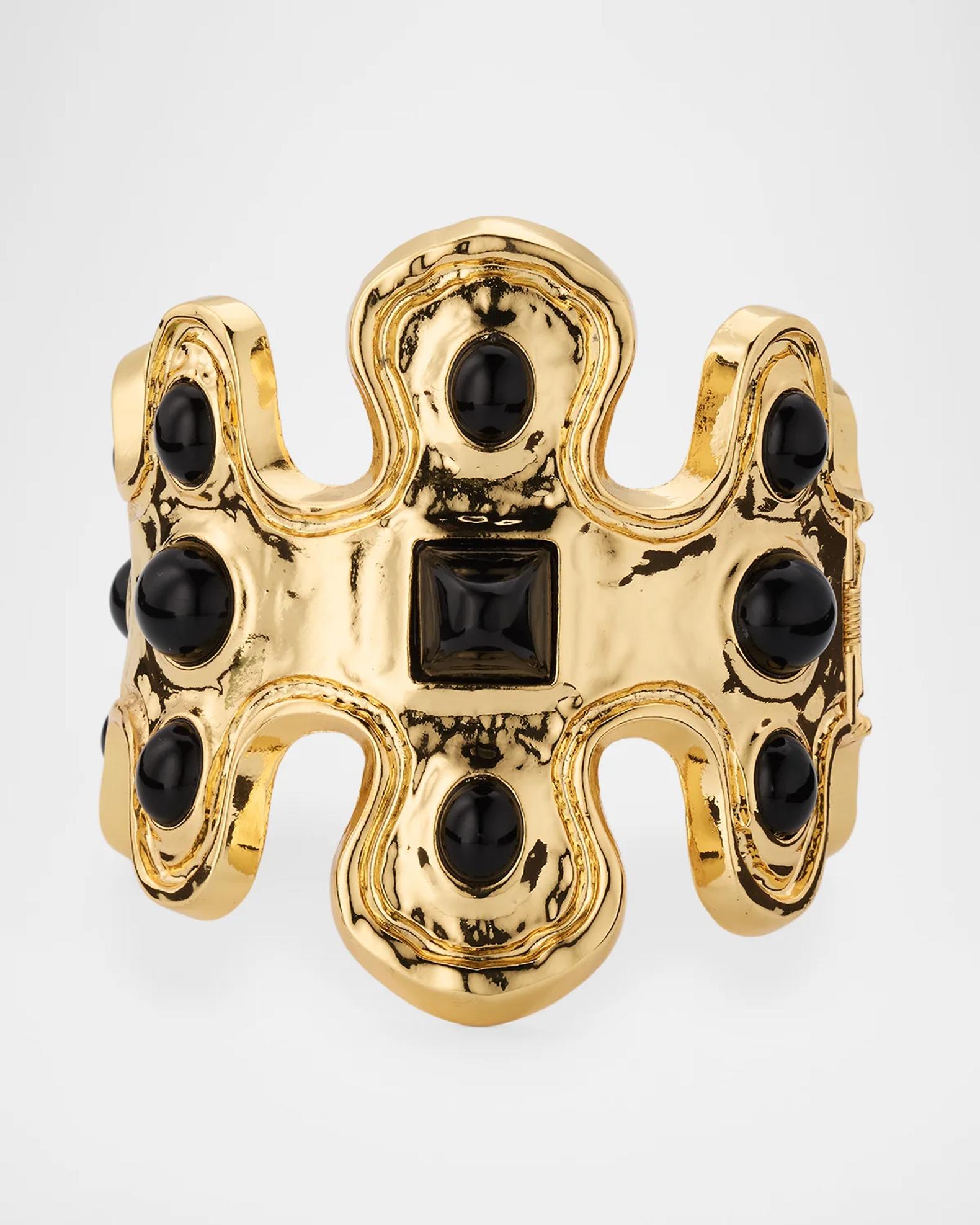 Kenneth Jay Lane 18K Gold-Plated and Black Cabochon Cuff Bracelet ...