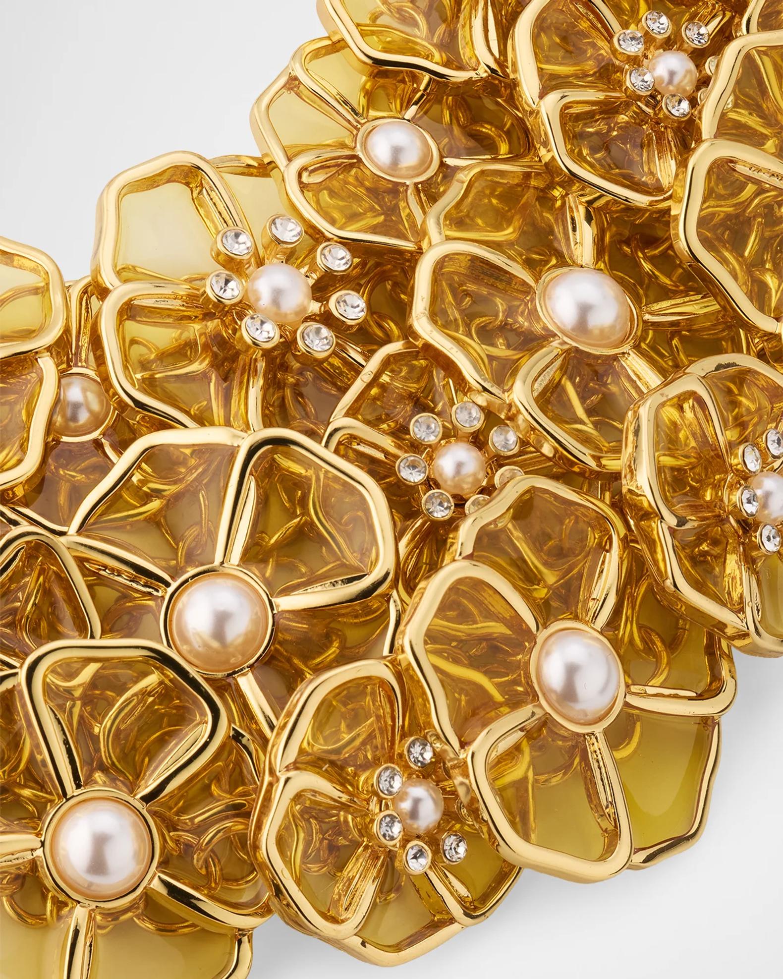Kenneth Jay Lane 18K Gold-Plated and Glass Pearl and Crystal Flower Bib ...