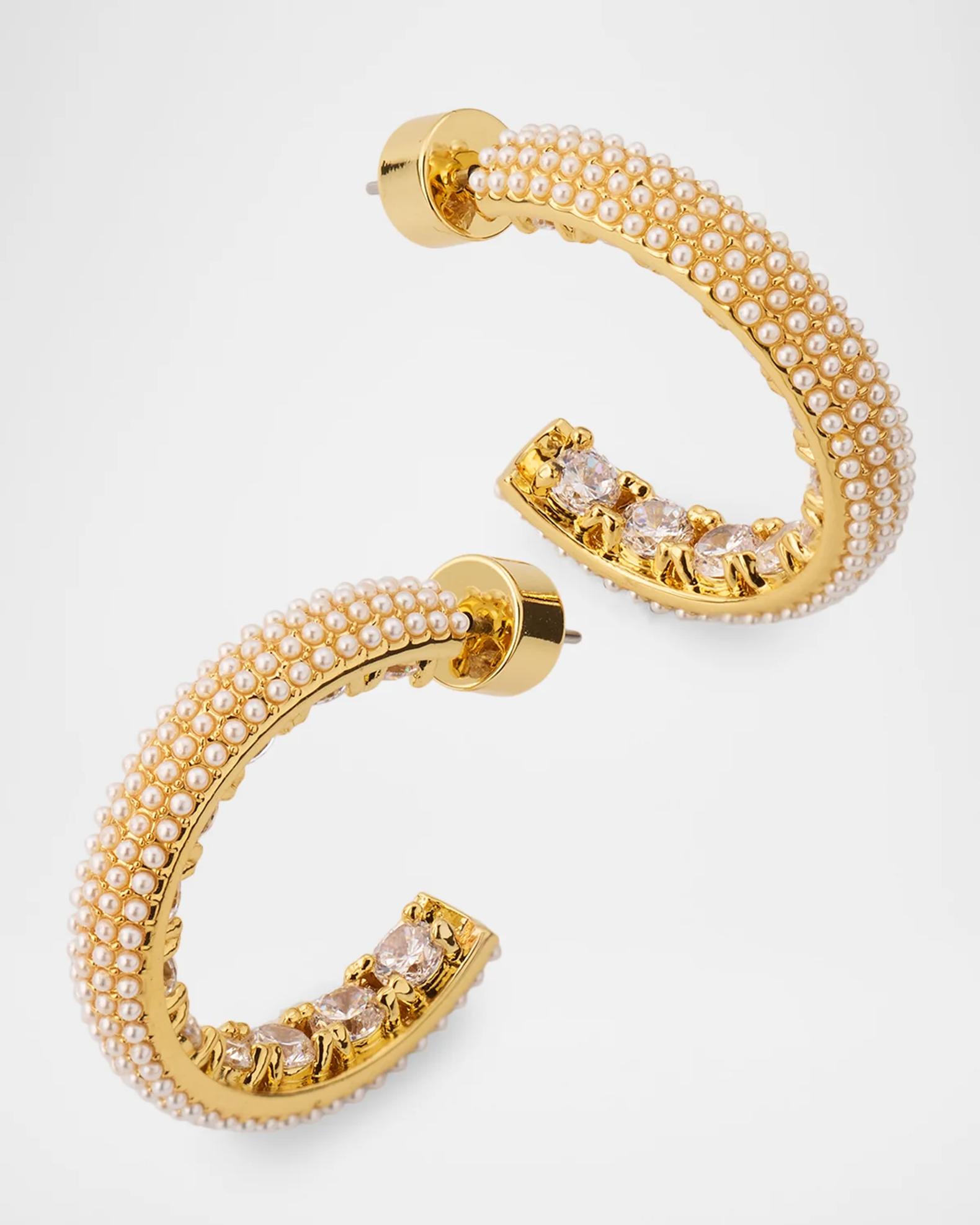 Kenneth Jay Lane 18K-Gold-Plated, Pearl & Crystal Hoop