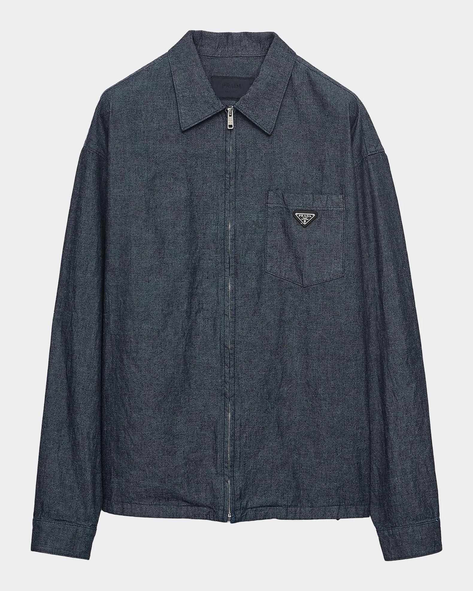 Prada Cotton Chambray Zip-Front Shirt | Neiman Marcus