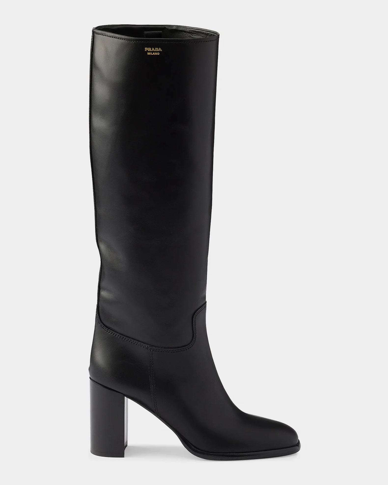 Prada 85MM Leather Block Heel Boots | Neiman Marcus