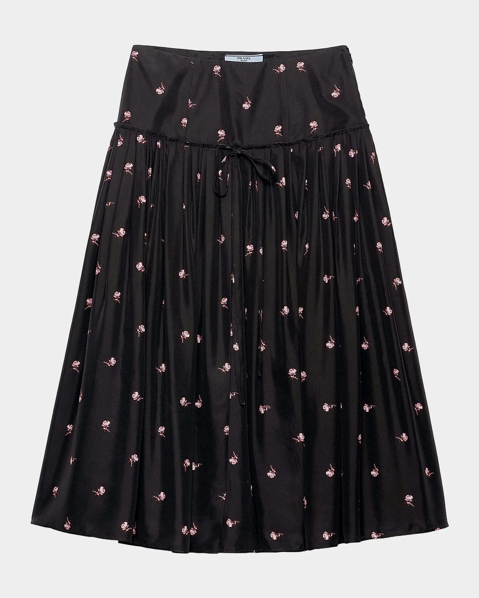Prada Floral Silk-Blend A-Line Midi Skirt | Neiman Marcus