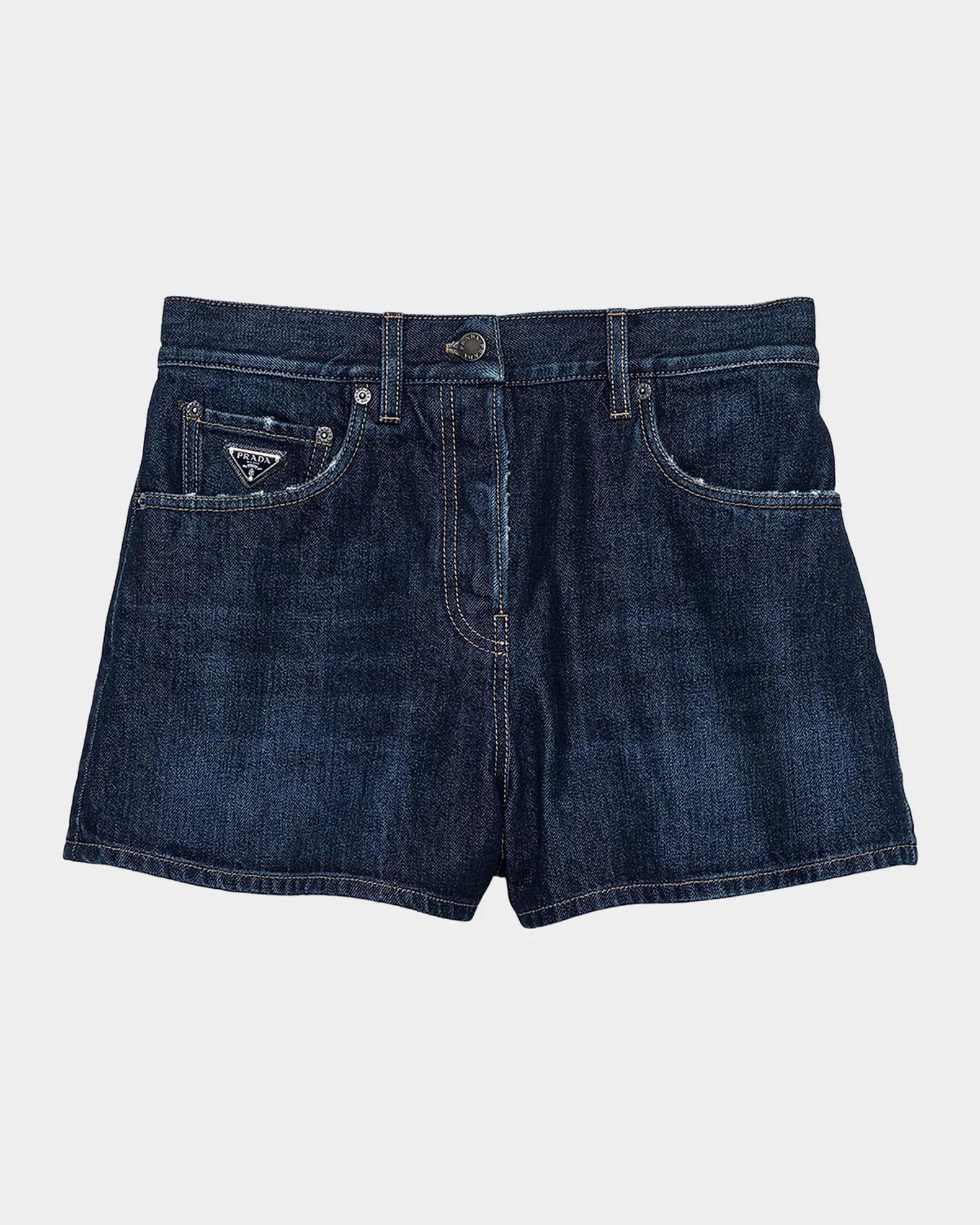 PRADA ダークデニム ショートパンツ Prada Denim Whiskered Shorts | Neiman Marcus