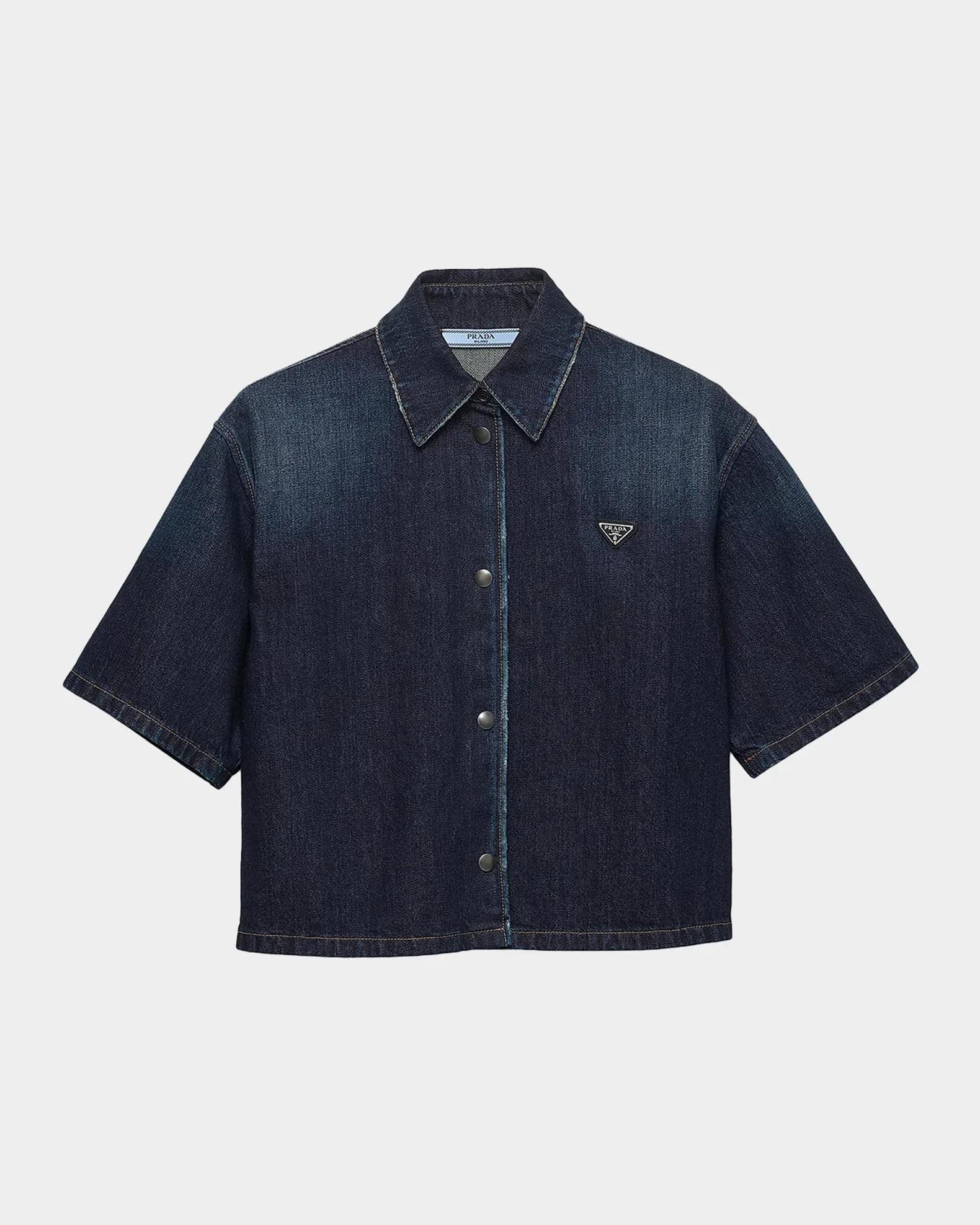 PRADAデニムシャツ Prada Short-Sleeve Denim Shirt | Neiman Marcus
