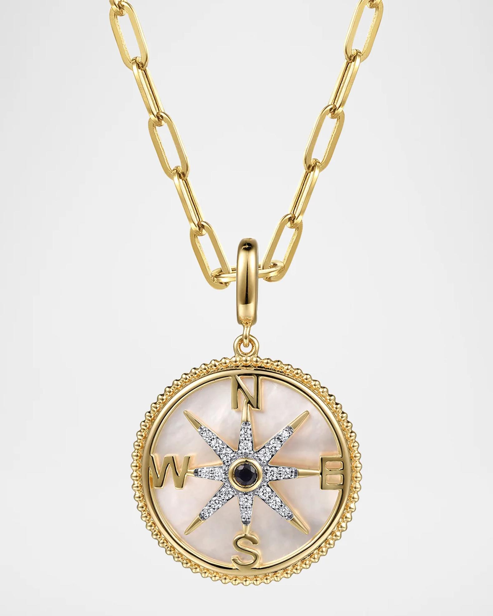 Gabriel & Co 14K Yellow Gold Diamond and Blue Sapphire Compass ...