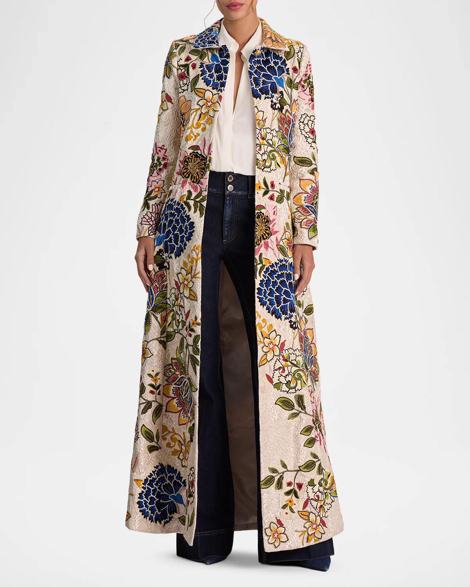 ALICE + OLIVIA Eleanor Embroidered Floral Jacquard Long Coat