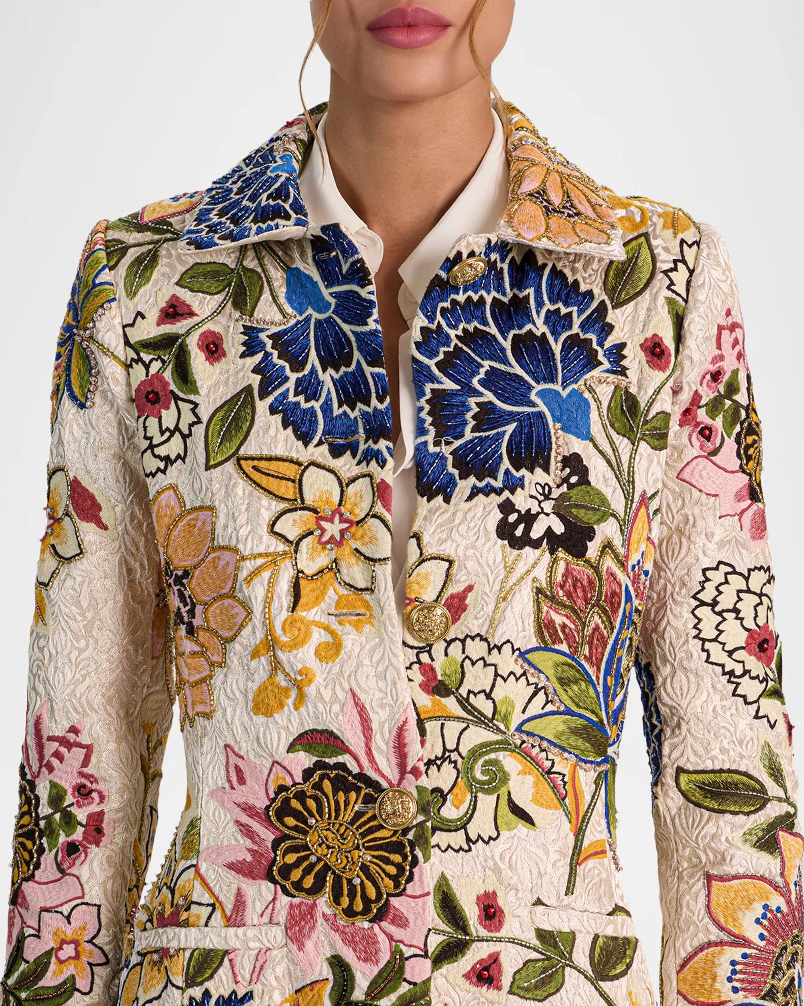 ALICE + OLIVIA Eleanor Embroidered Floral Jacquard Long Coat