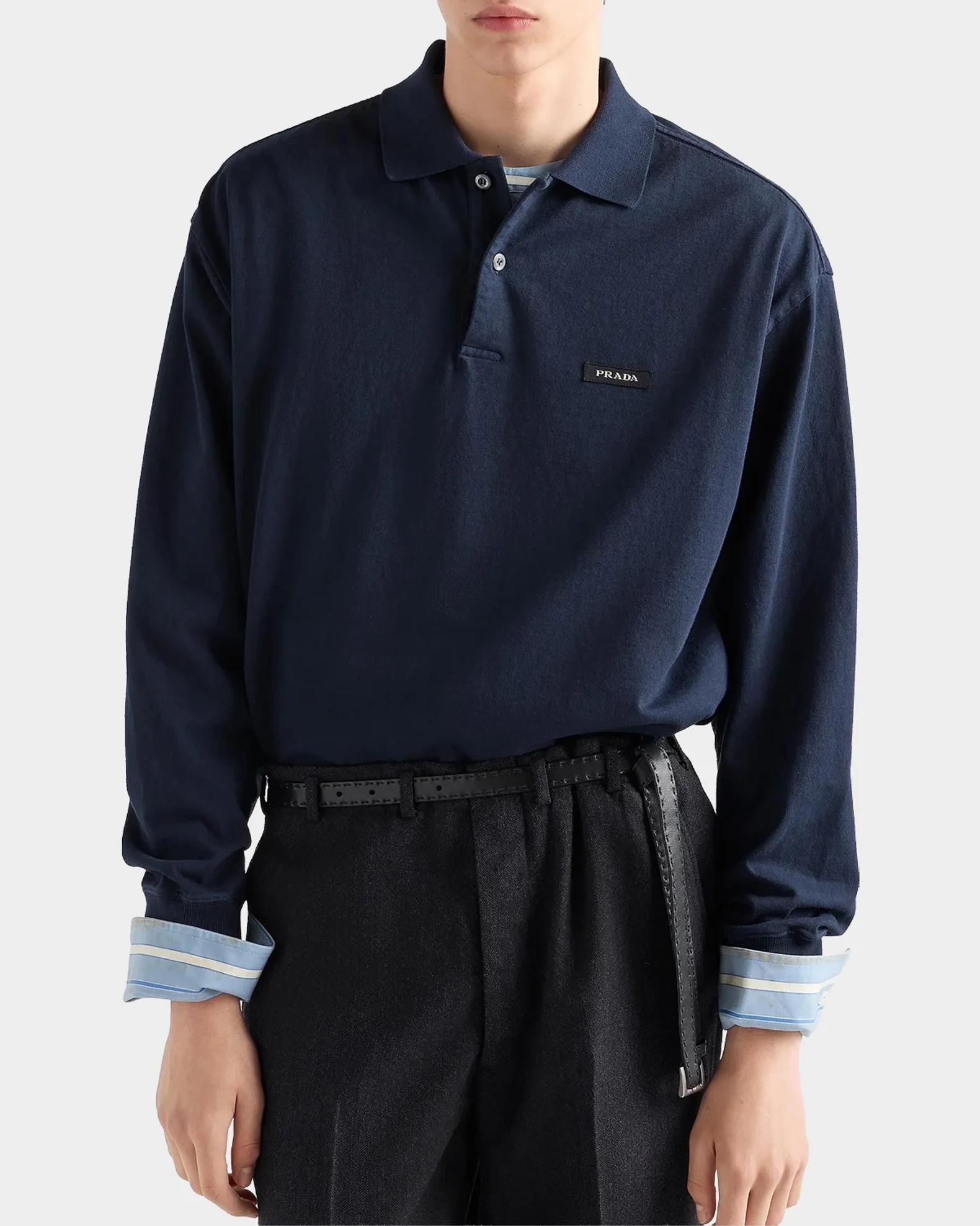 Prada Long-Sleeved Cotton Polo Shirt | Neiman Marcus