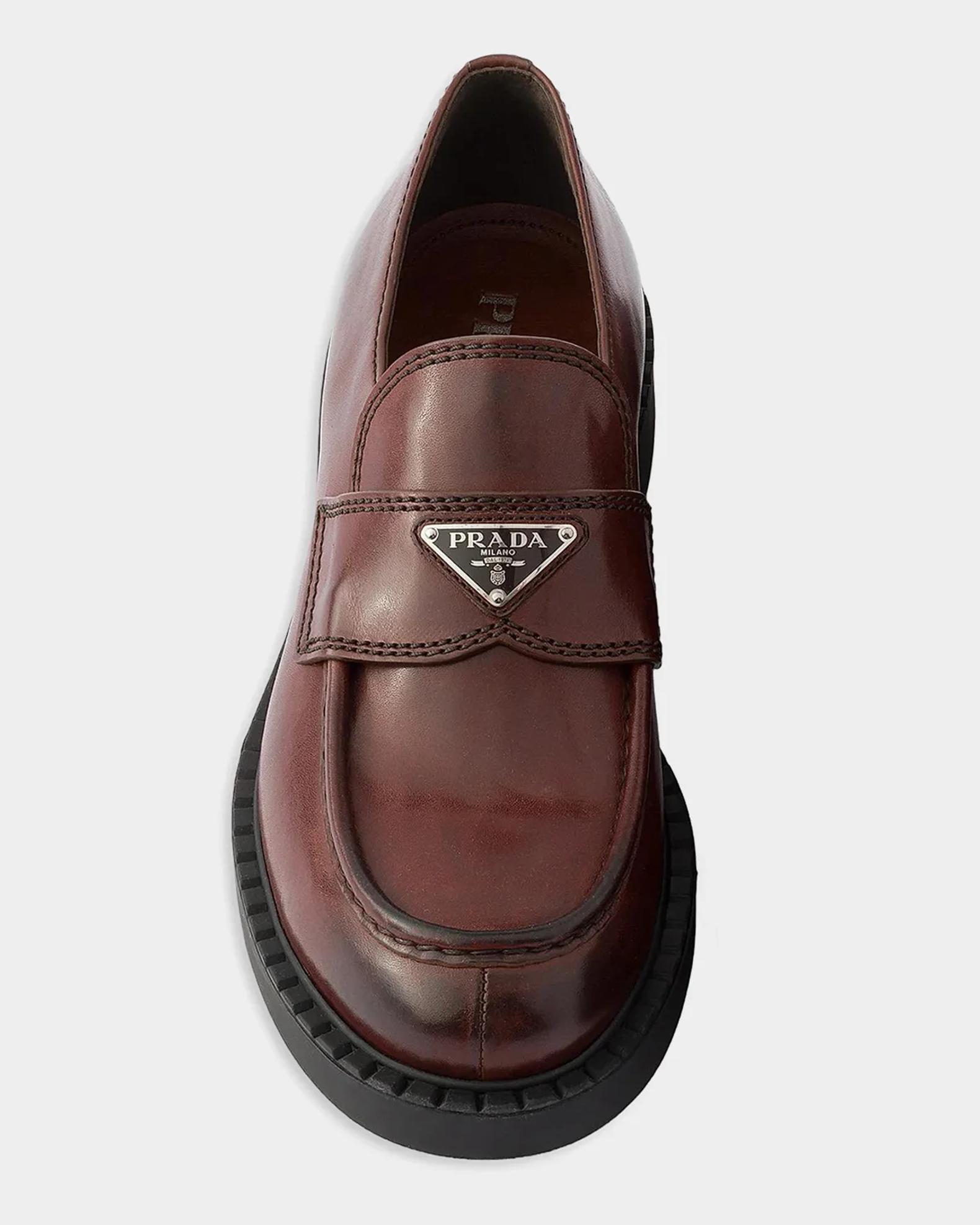 Prada Men's Chocolate Aged Leather Loafers | Neiman Marcus