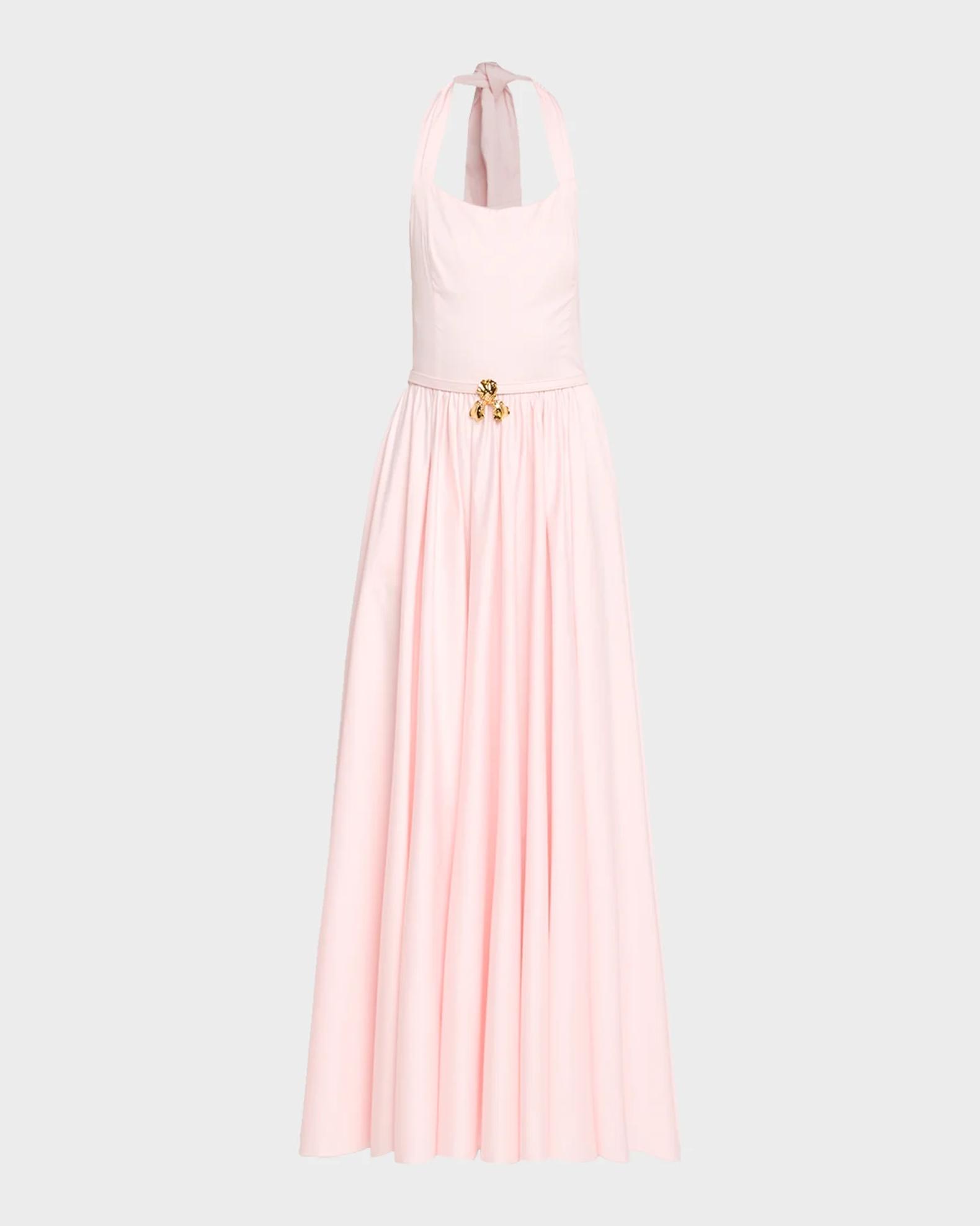 Oscar de la Renta Iris Belted Stretch Cotton Fit-And-Flare Halter Dress ...