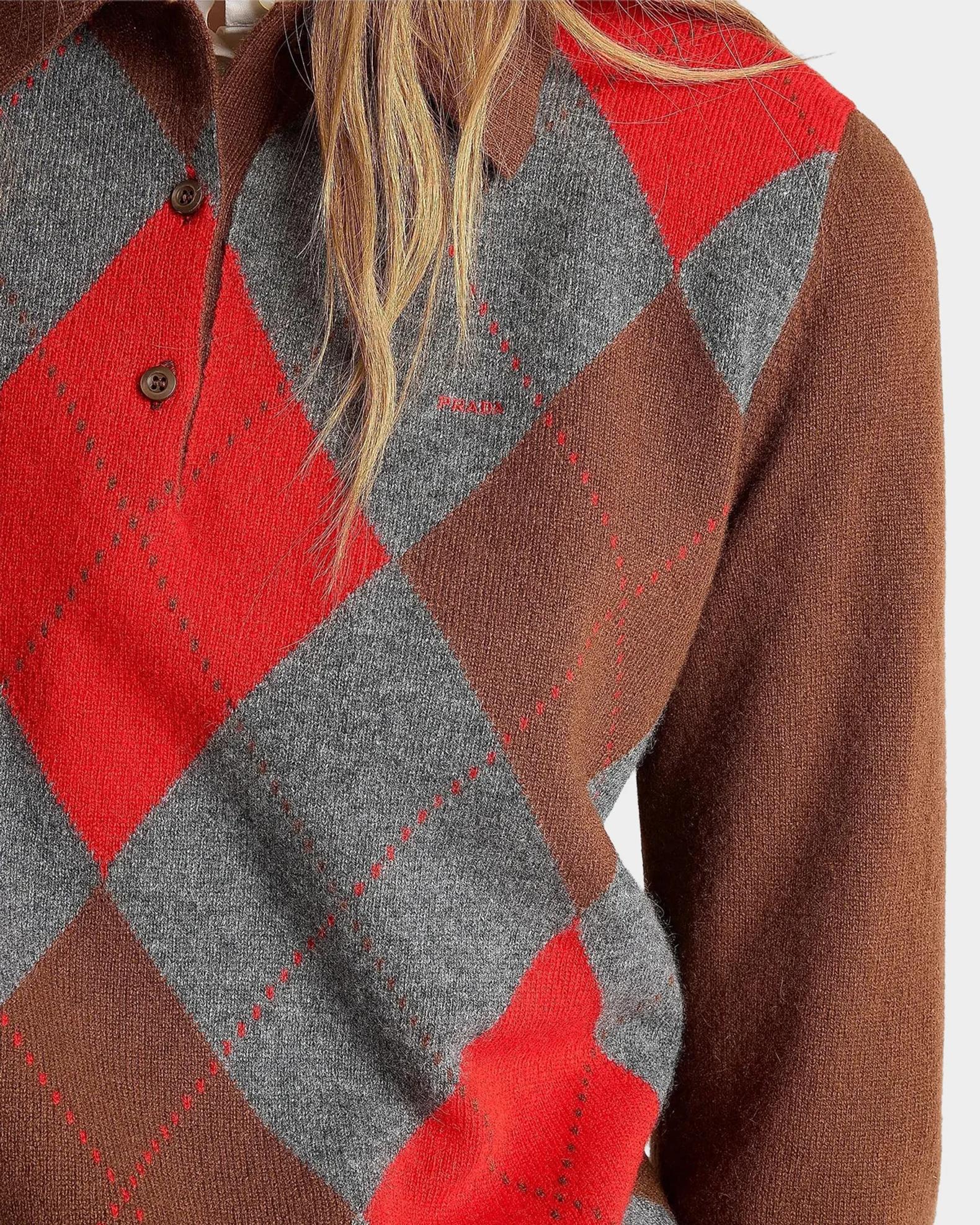 Prada Argyle Cashmere Polo Sweater | Neiman Marcus
