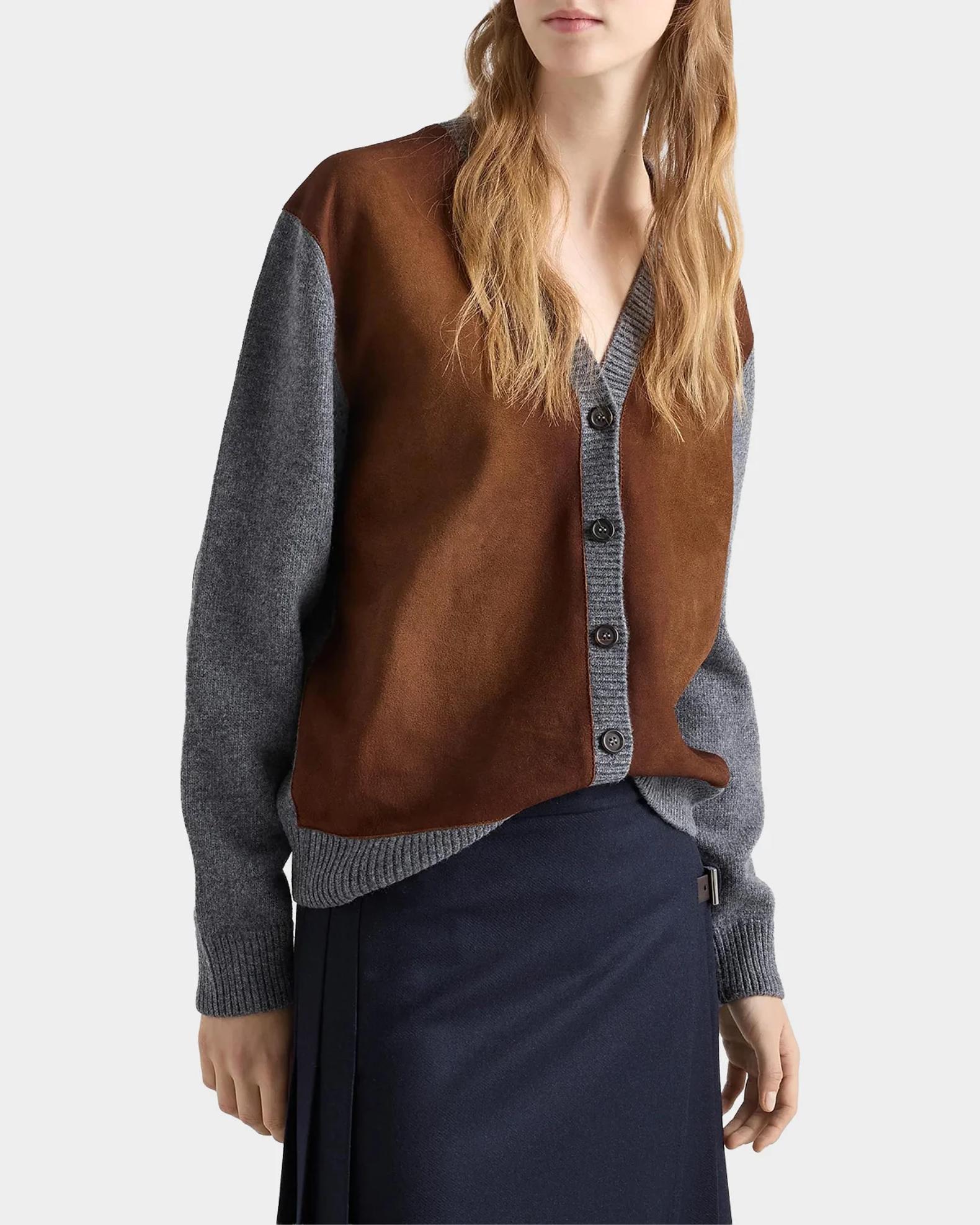Prada Mixed-Media Wool-Suede Cardigan | Neiman Marcus