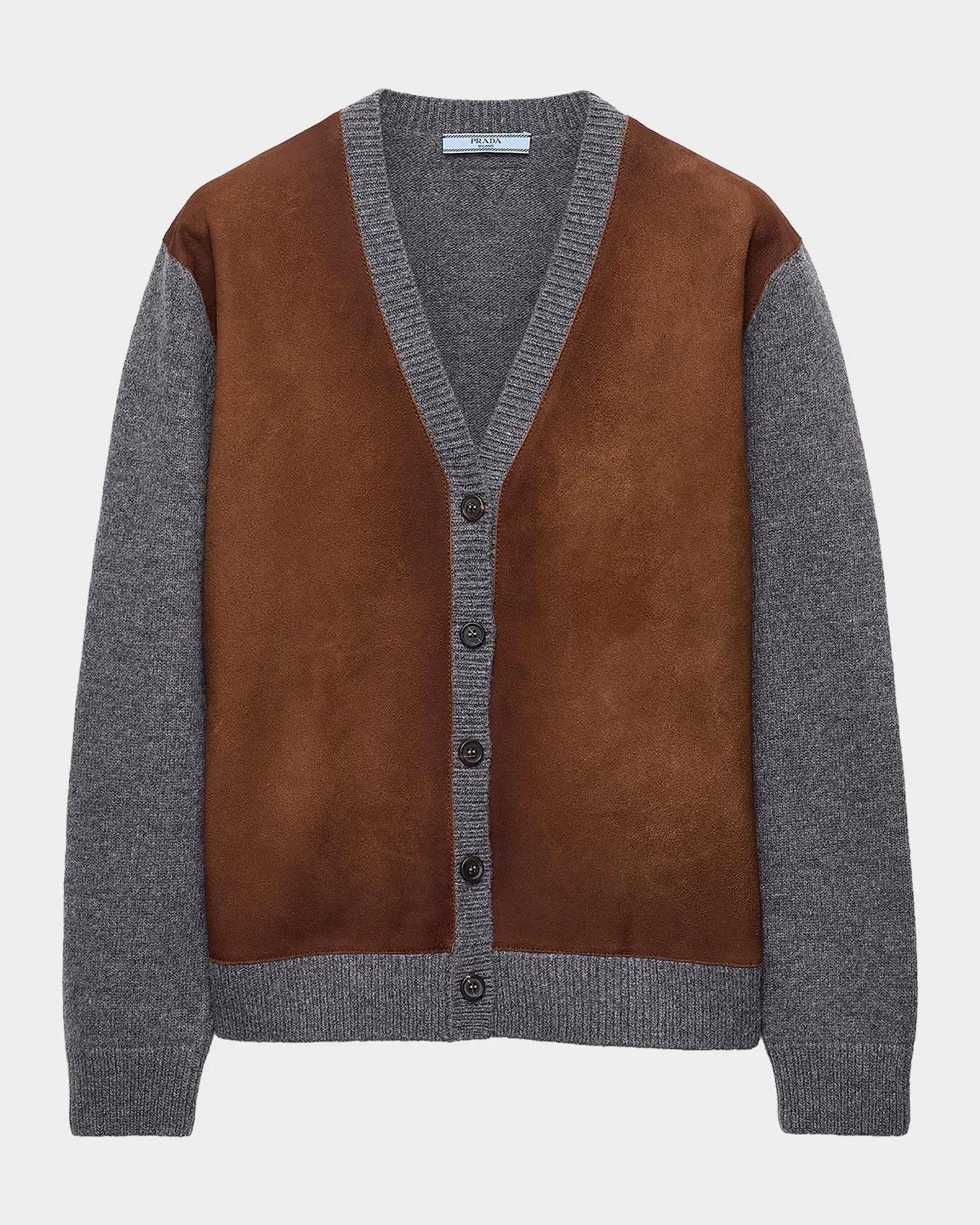 Prada Mixed-Media Wool-Suede Cardigan | Neiman Marcus