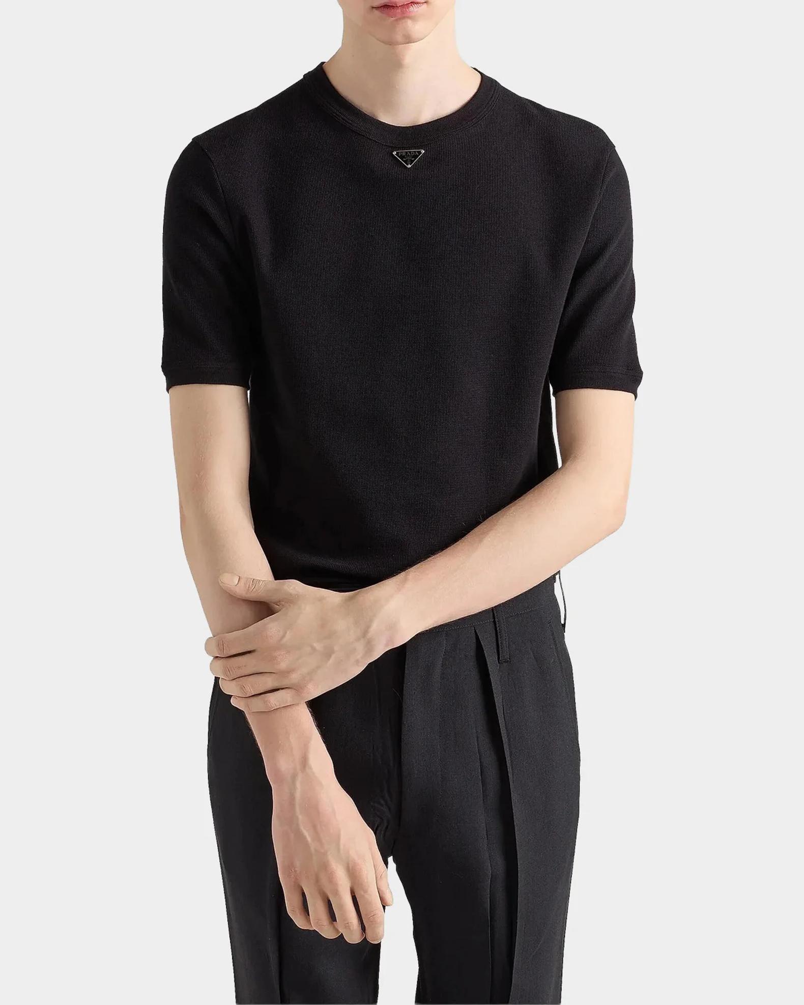 Prada Triangle Logo Cotton T-Shirt | Neiman Marcus