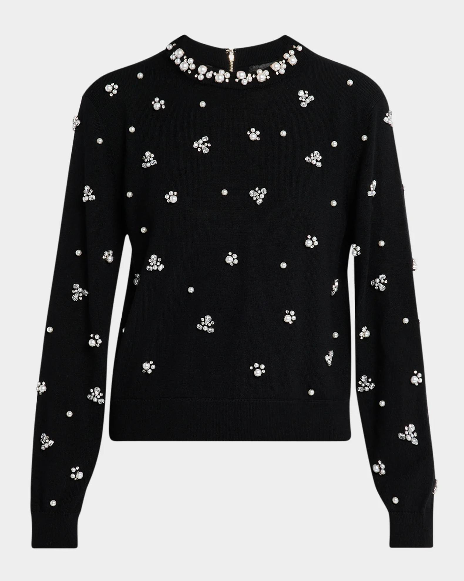 ALICE + OLIVIA Carolee Embellished Crewneck Sweater | Neiman Marcus