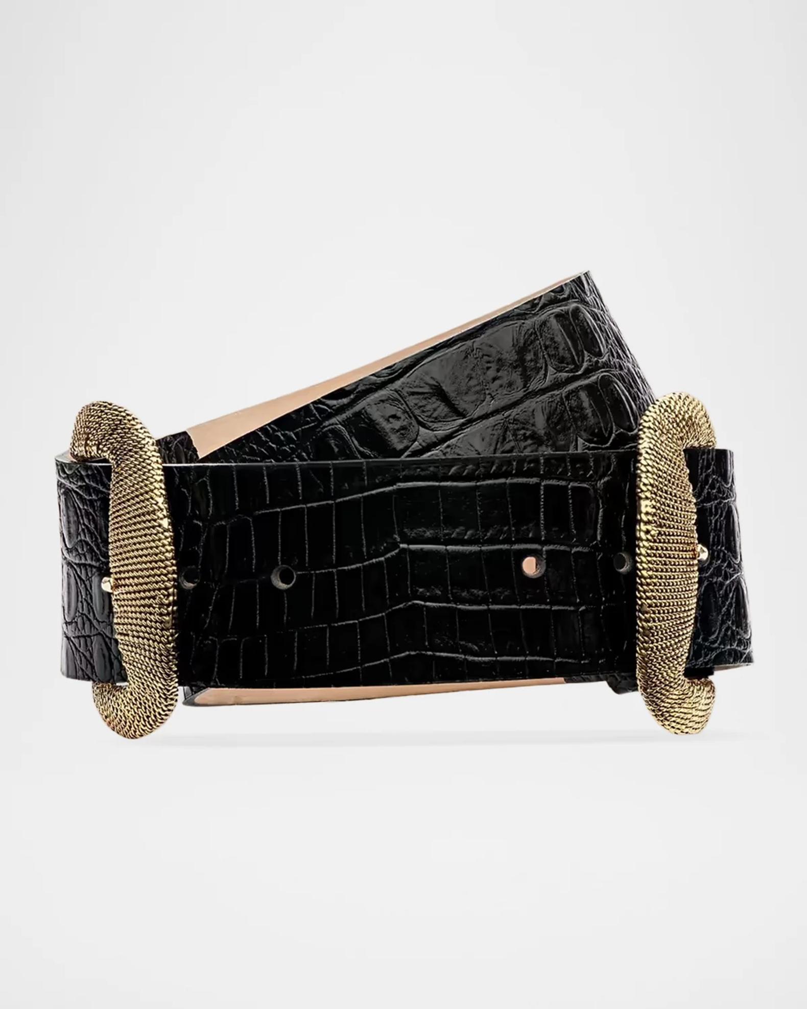 L'AGENCE Rooney Croc-Embossed Leather Belt | Neiman Marcus