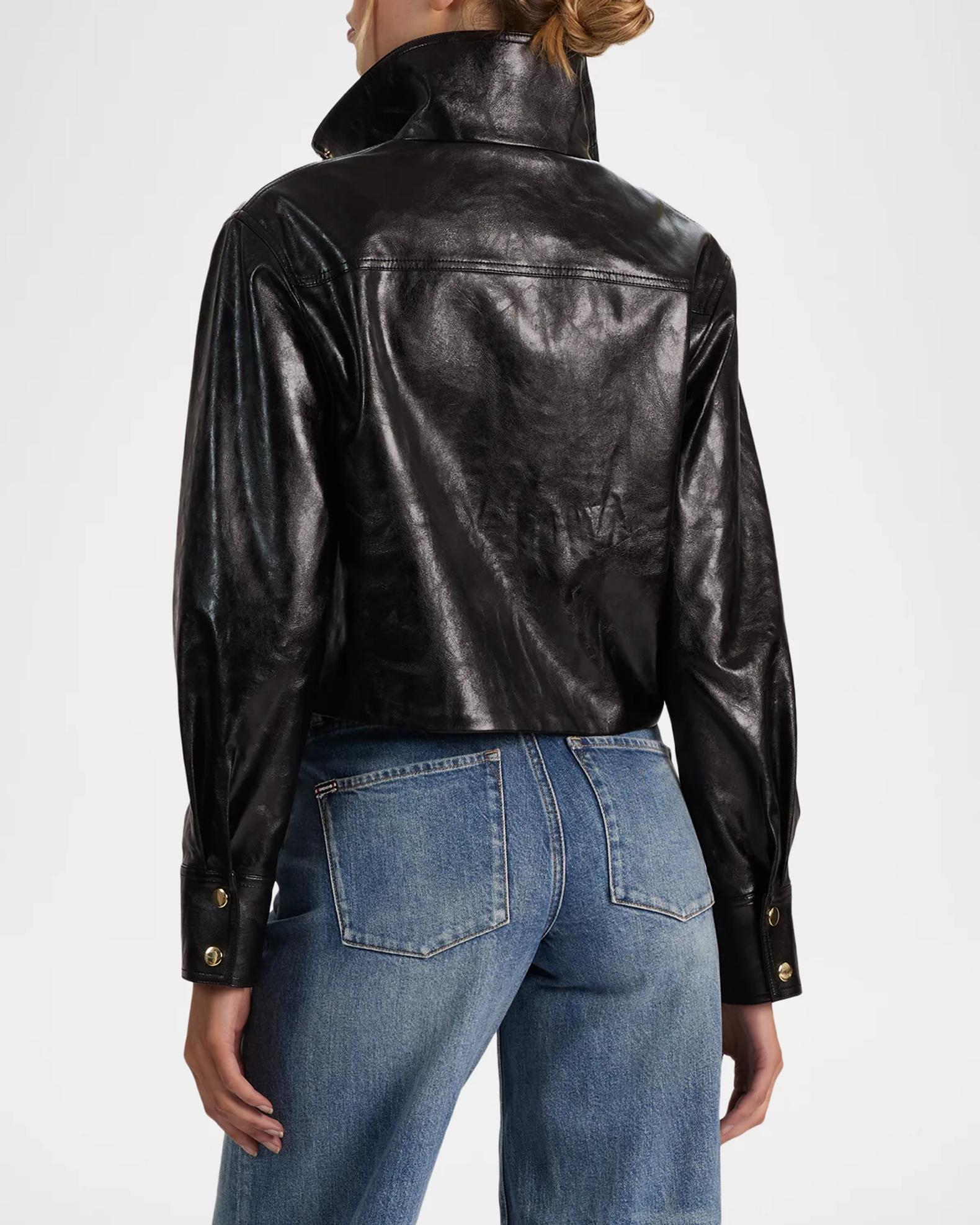 ALICE + OLIVIA James Faux-Leather Cropped Parka | Neiman Marcus