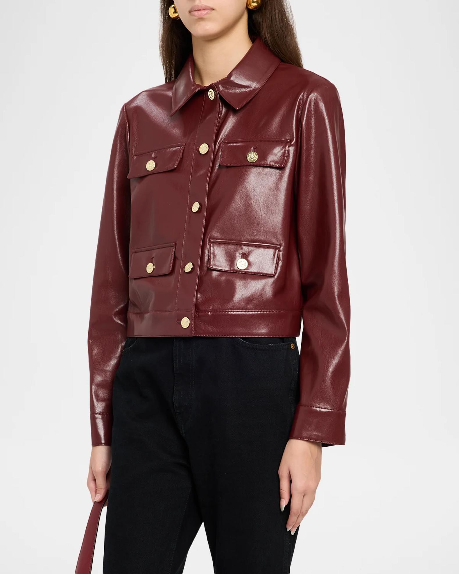 ALICE + OLIVIA Alex Faux-Leather Boxy Jacket | Neiman Marcus